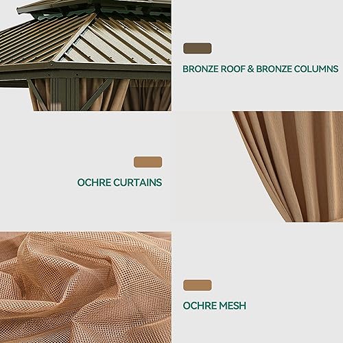 Miniatura 5 de YITAHOME Cenador de techo rígido de 10 x 12 pies con redes y cortinas, acero galvanizado de doble techo resistente para exteriores, combinado de