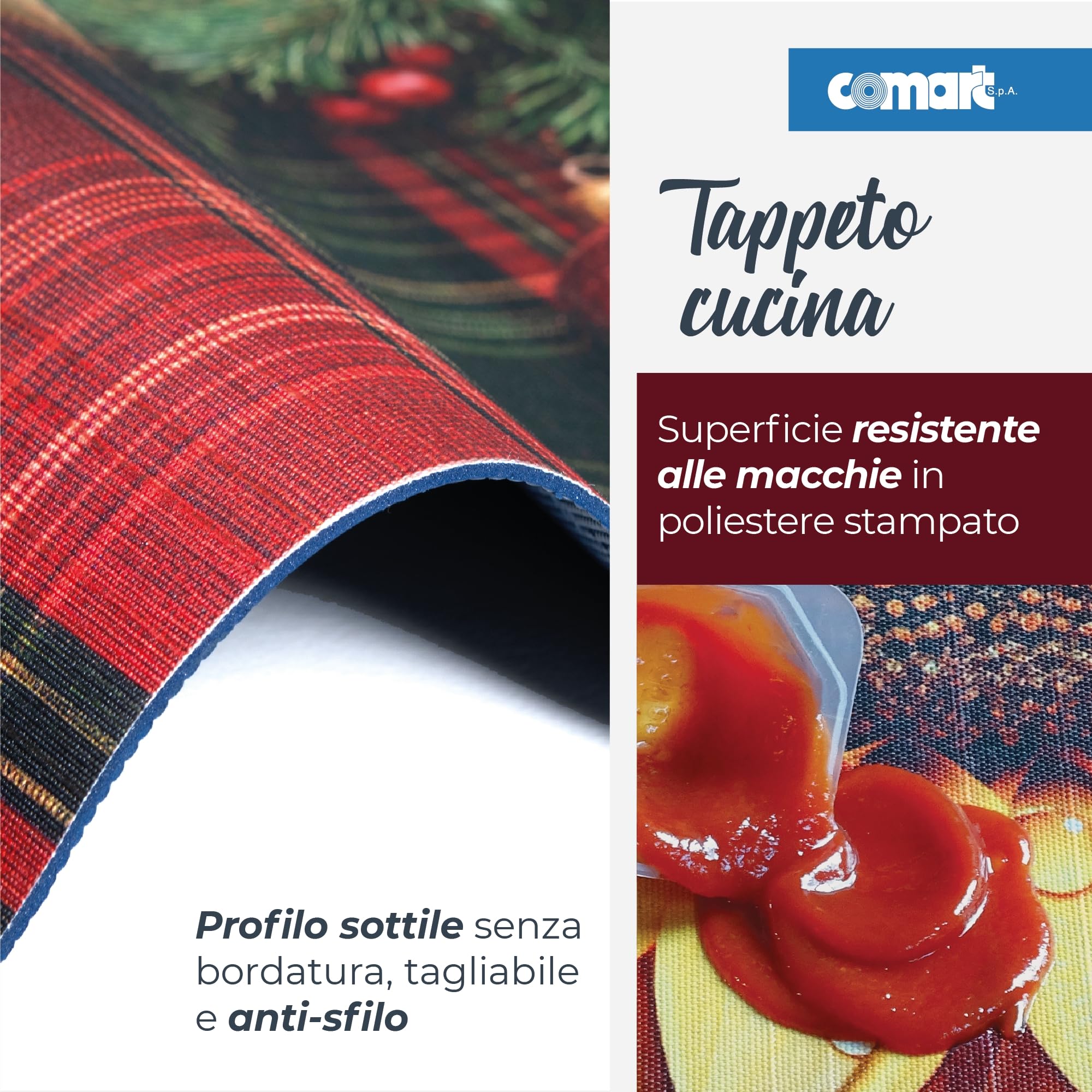 Comart - Tappeto Cucina Austin - Palline Natale 50x230cm - Antiscivolo