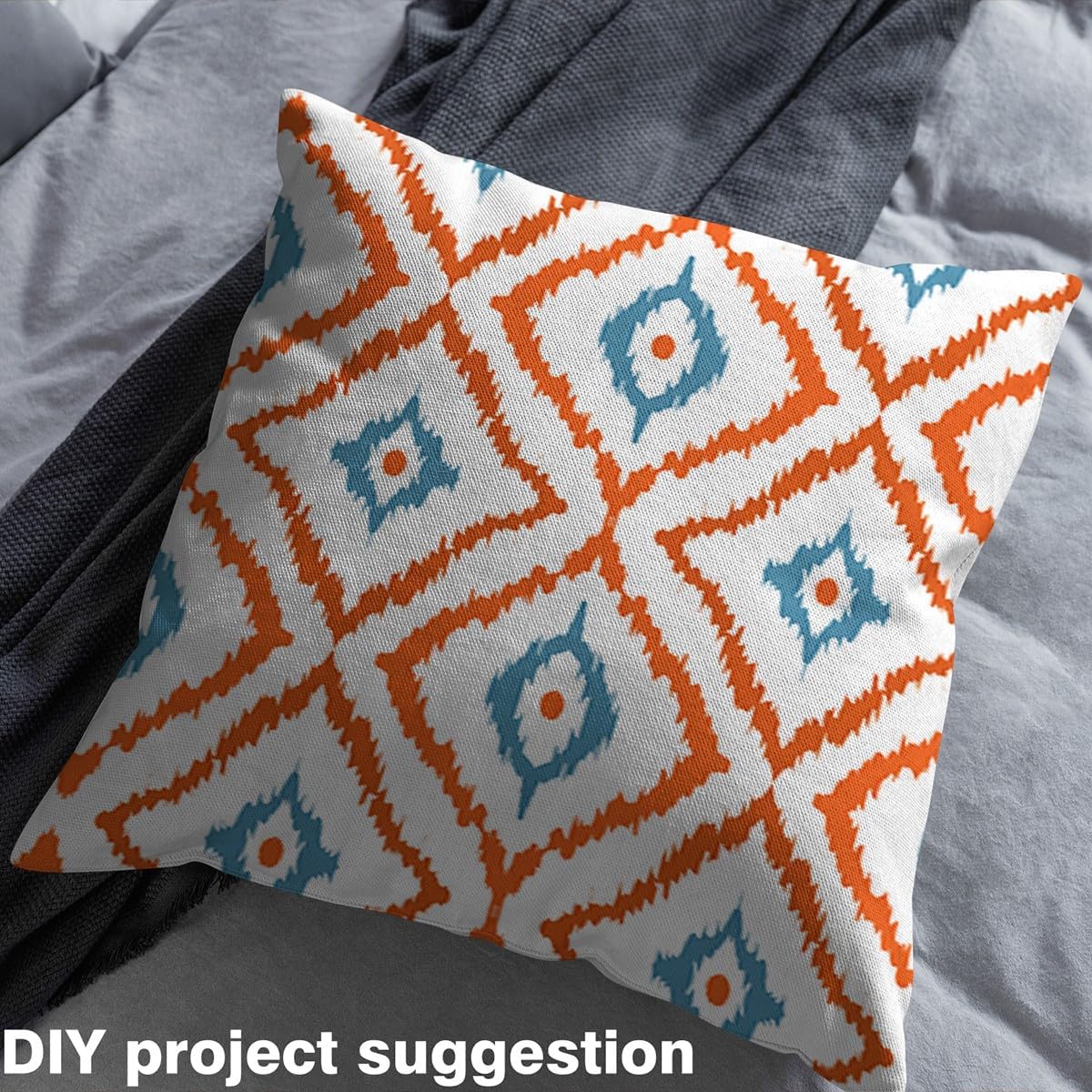 Erosebridal Orange White Blue Fabric by The Yard,Ikat Upholstery Fabric,Tribal Indian Decorative Fabric,Watercolor Geometric Abstract Artwork Indoor Outdoor Fabric,3 Yards