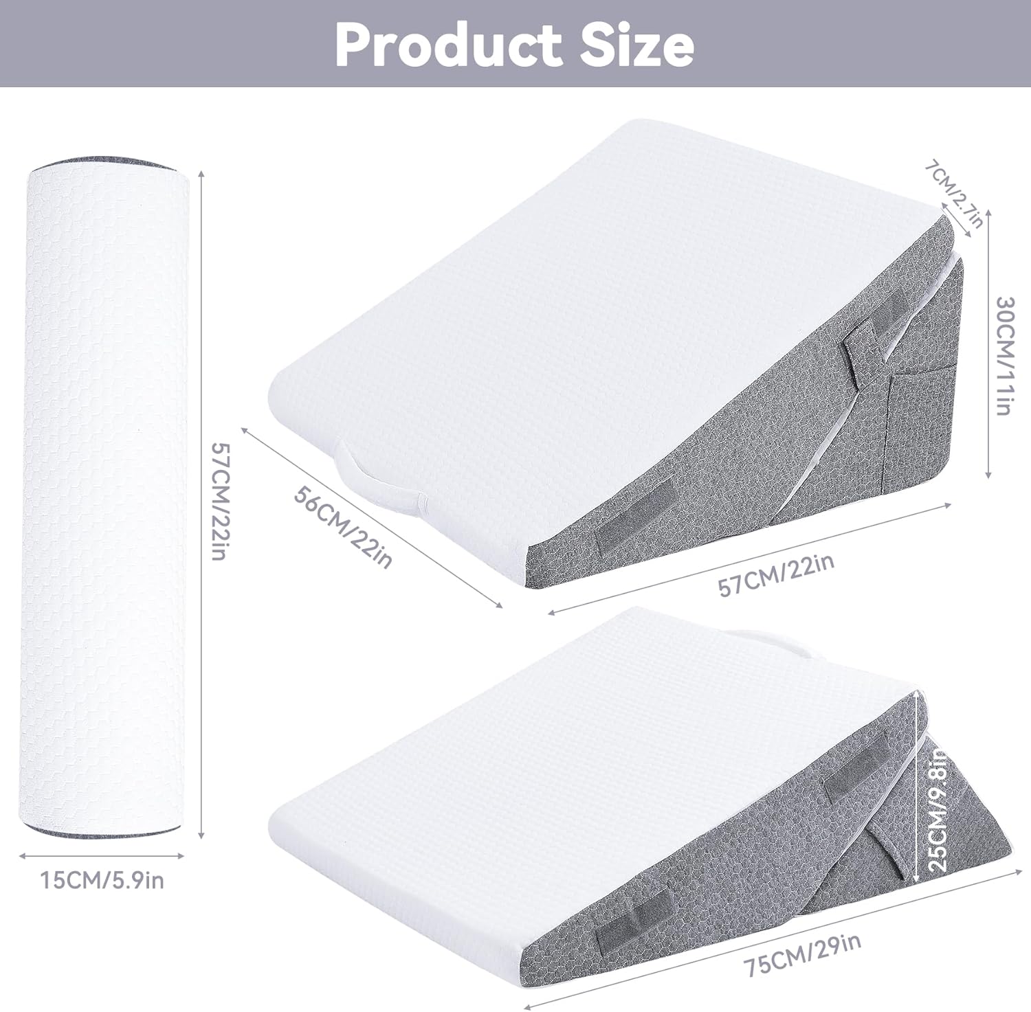 Wedge Pillow for Sleeping, 4PCS Bed Pillow for Side Sleeping, L29 x H22 Body Pillow with Memory Foam, Grey