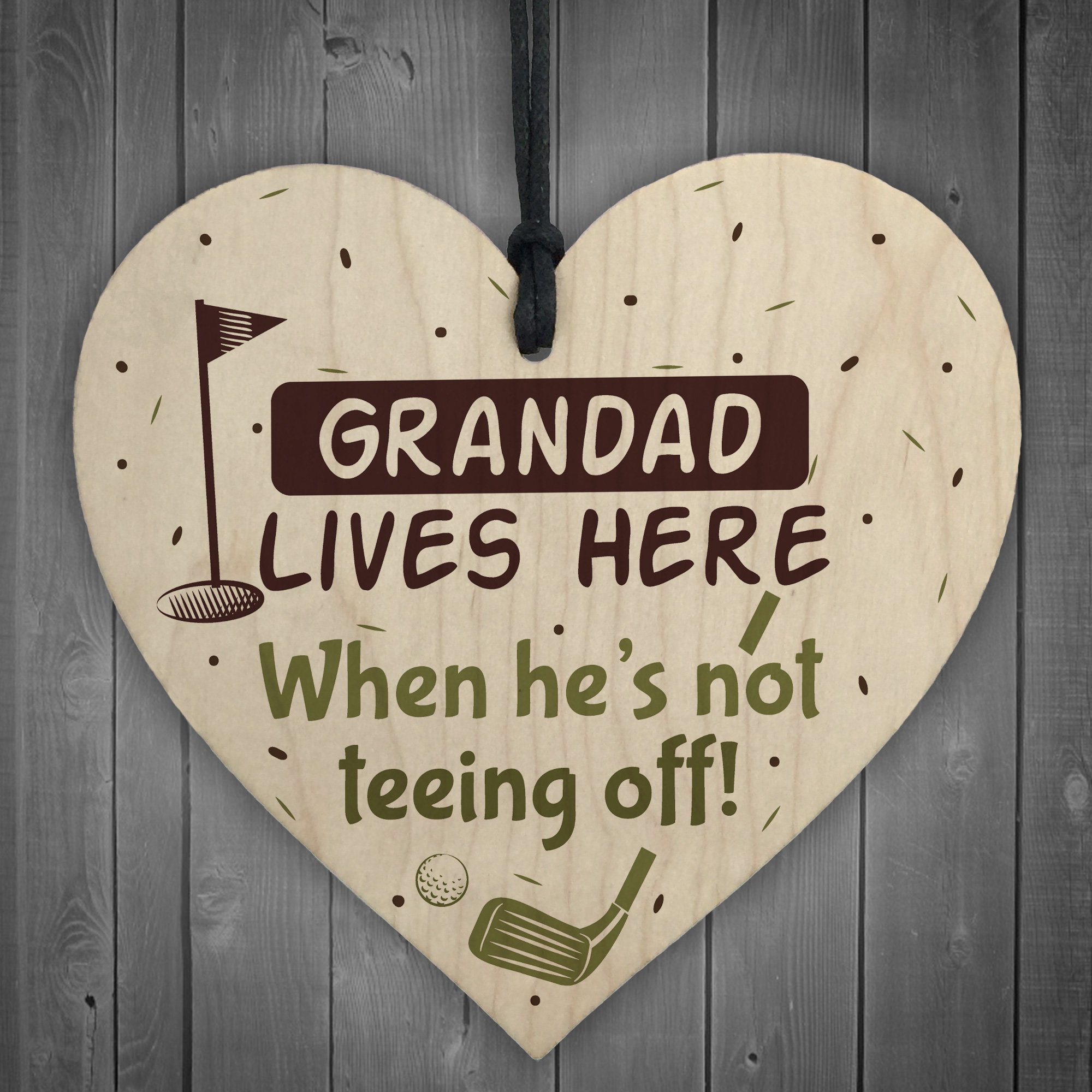 Red Ocean Grandad Lives Here When Hes Teeing Off Golf Sign Wooden Hanging Heart Sign Funny Novelty Birthday Gift
