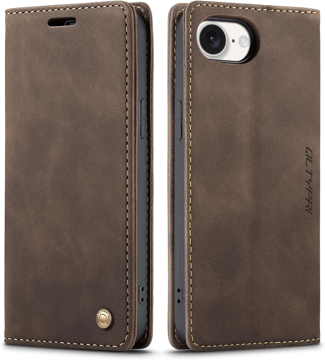 QLTYPRI Case for iPhone 17e/16e, Vintage PU Leather Wallet Case Card Slot Kickstand Magnetic Closure Shockproof Flip Folio Cover for iPhone 16e/17e - Coffee Brown