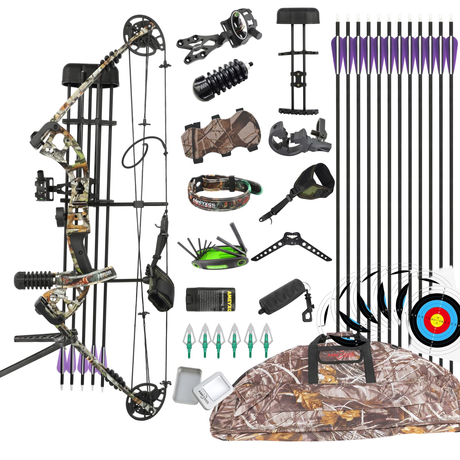 Compoundbogen Set Erwachsene, 30-50 lbs Einstellbar, Compoundbogen Rechtshänder für Anfänger, Bogen und Pfeil Set Zielscheiben für Jagd und Trainingszwecke