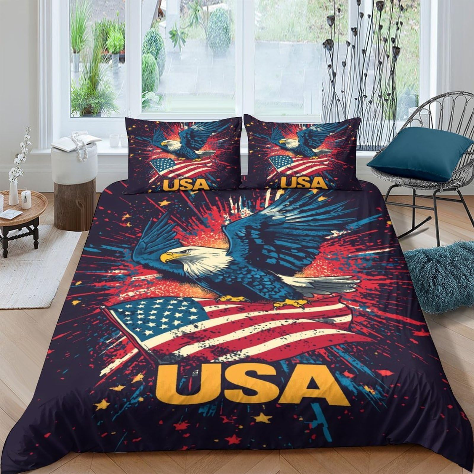 Ctjqhvkz Style-6 3D Printed American Eagle Fitted Sheet Microfiber Soft Breathable Usa Flag Bed Cover For Bedroom Guest Room Decor Single（135X200cm）