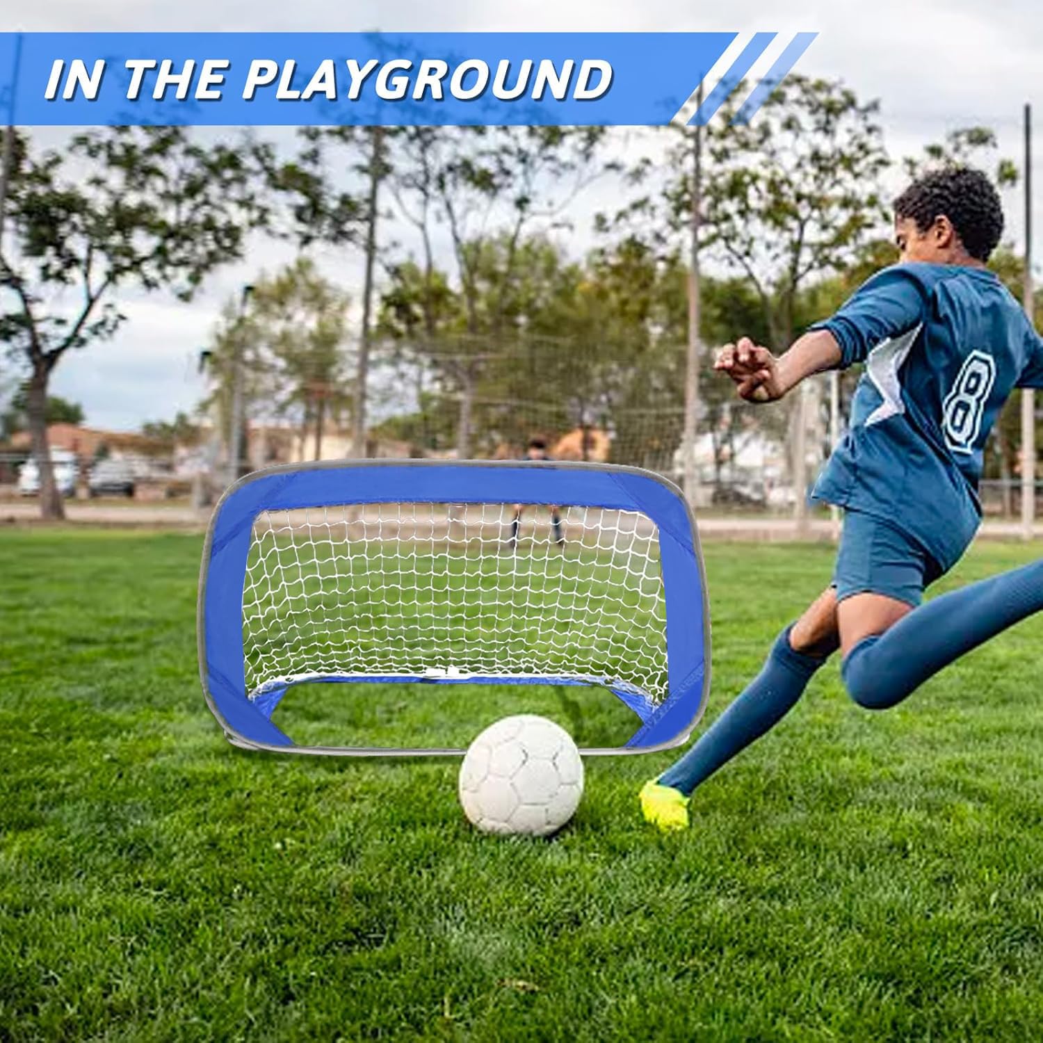 Porte da calcio pop-up portatili per il cortile, set da 2, mini reti da calcio per interni ed esterni, rete da allenamento pieghevole per porte da calcio con picchetti, borsa per il trasporto, gioch