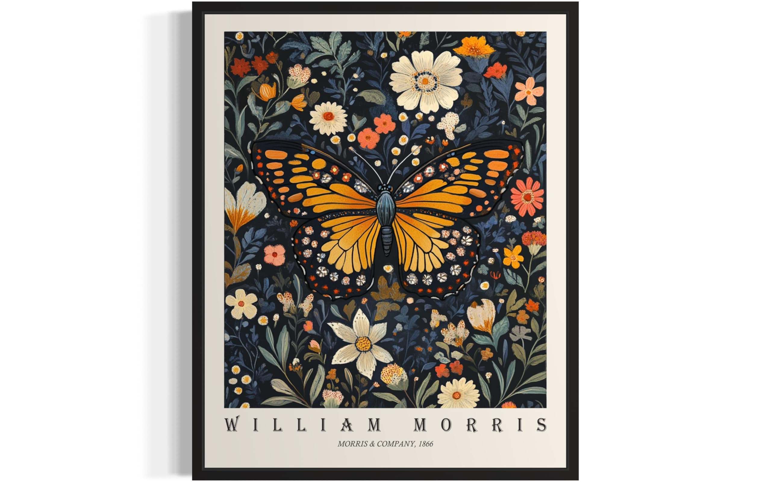 Art Print Poster, William Morris Style Retro Floral Mid Century Botanical Victorian Dark Academia Flower Decor Gallery 148 (Butterfly, 8 x 10 inches,