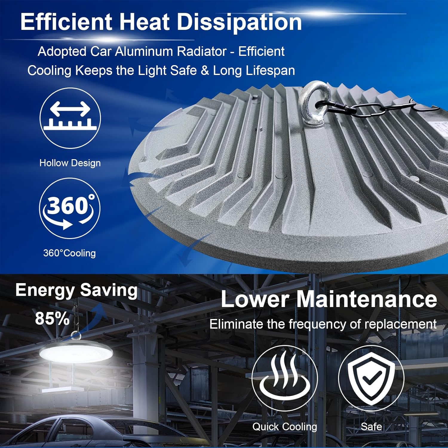 Super Bright 150W UFO LED High Bay Light, 21000lm, 6500K Daylight High Bay Led Shop Lights with 5FT Cable US Plug/Hook/Chain Commercial Bay Lighting for Workshop Factory Warehouse Store Garage Gym