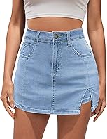 Vetinee Women's High Waisted Denim Skorts - Stretchy Slit Jean Skirt Shorts with Pockets, Y2K Summer Casual