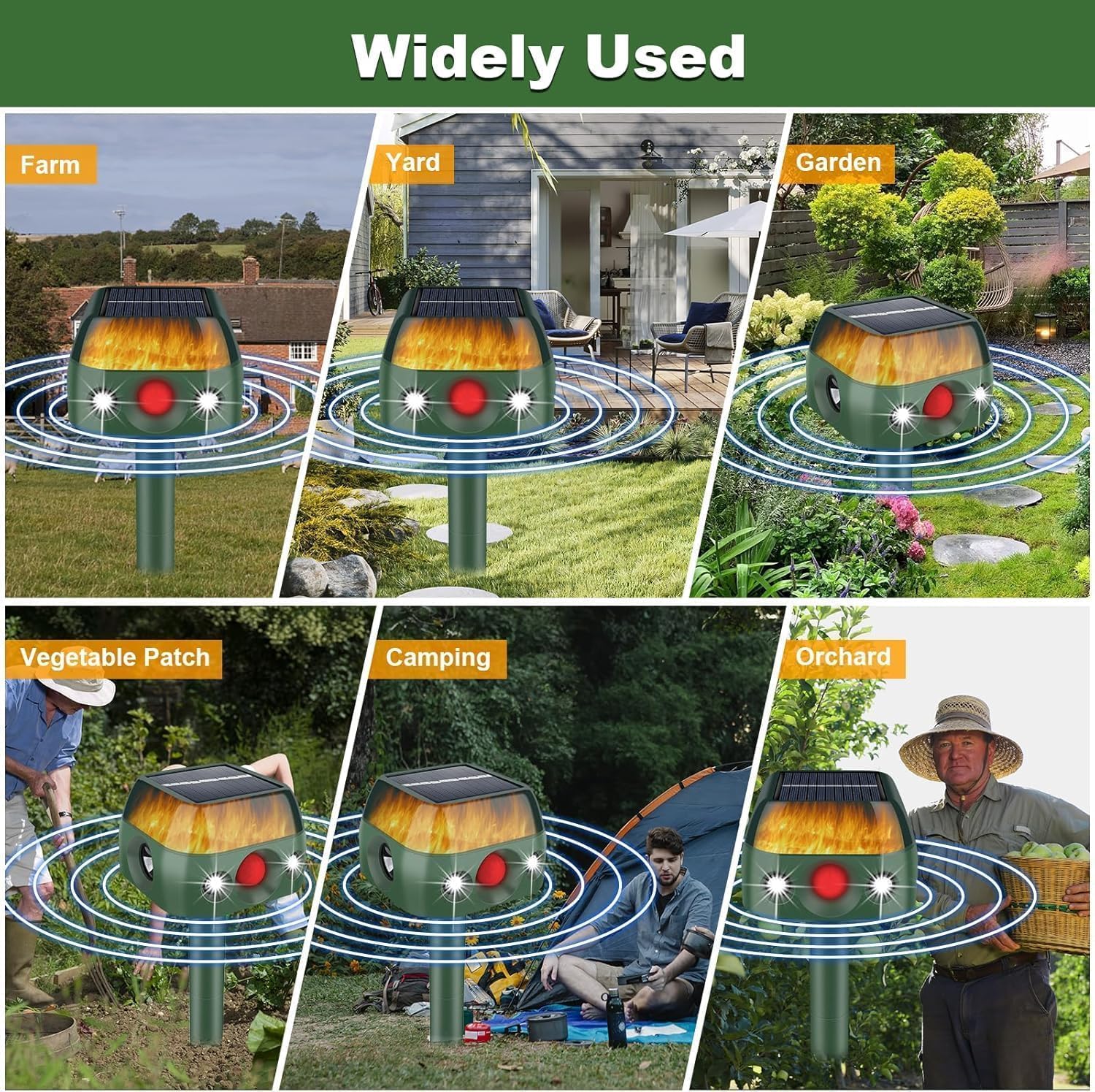 Ultrasonic Animal Repellent Outdoor,2026 Solar Animal Repeller,360°Cat Repellent Outdoor with Motion Sensor & Flame Light,Waterproof Deer Repellent Devices for Repelling Deer,Rabbit,Raccoon,Squirrels