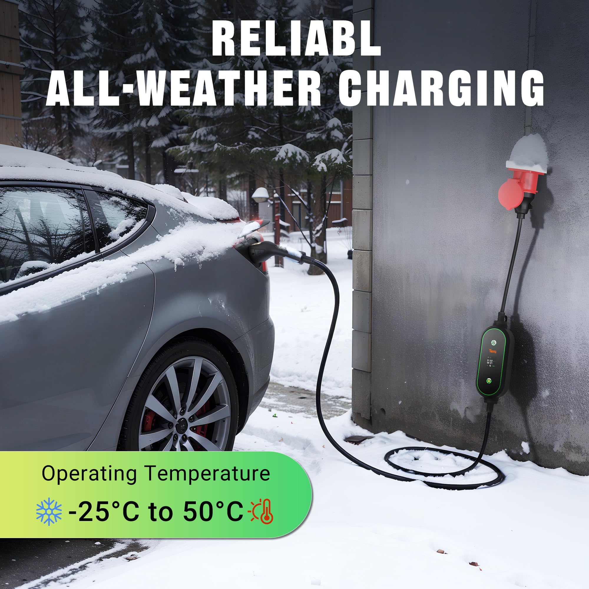 Tera Mobile Wallbox Typ-2 tragbar: 11kW 3-Phasig 6-16A 7,5m Ladekabel CEE 5 Pin EV Ladegerät 0,5-5h verzögertes Laden Einstellbarer Ladeleistung Ladegerätehalter für Elektroauto P03
