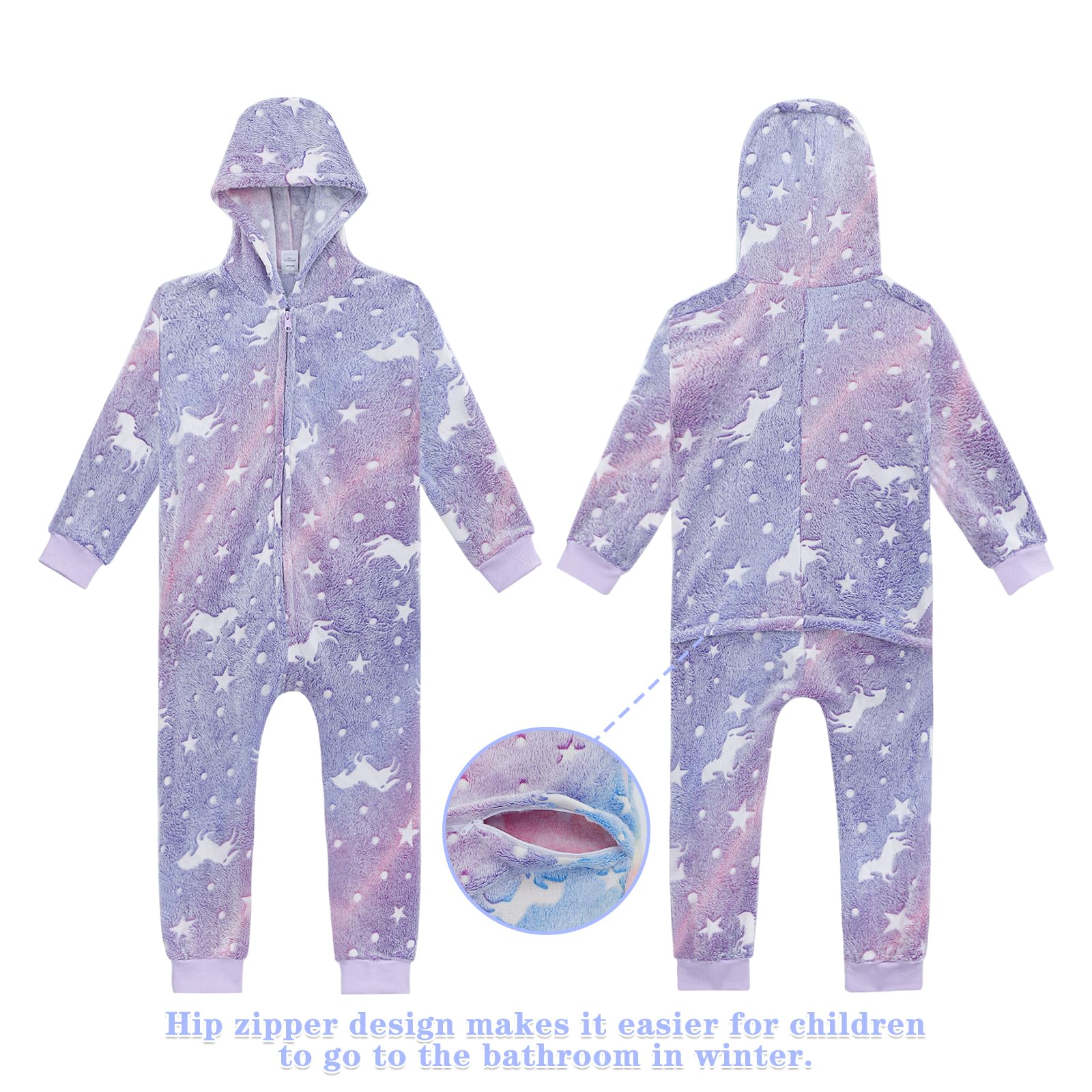 KAKU NANU Pijama para niñas de 2 a 10 años | Pijama de Felpa fosforescente con Capucha | Cremallera y Bolsillos | Regalo Ideal