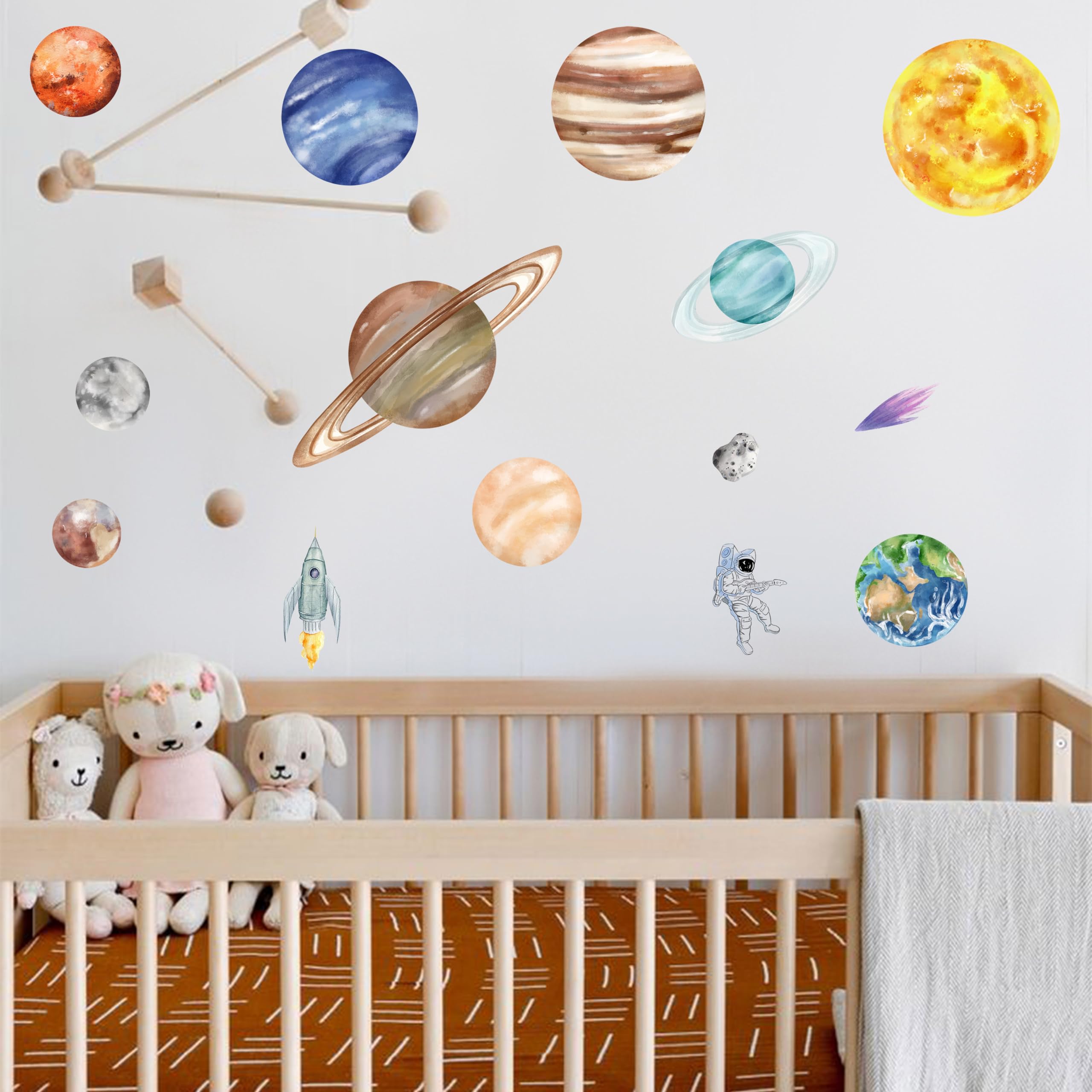 Space Wall Stickers - Themed Bedroom Decals, Solar Planets, Nursery & Boys Playroom Decoration
