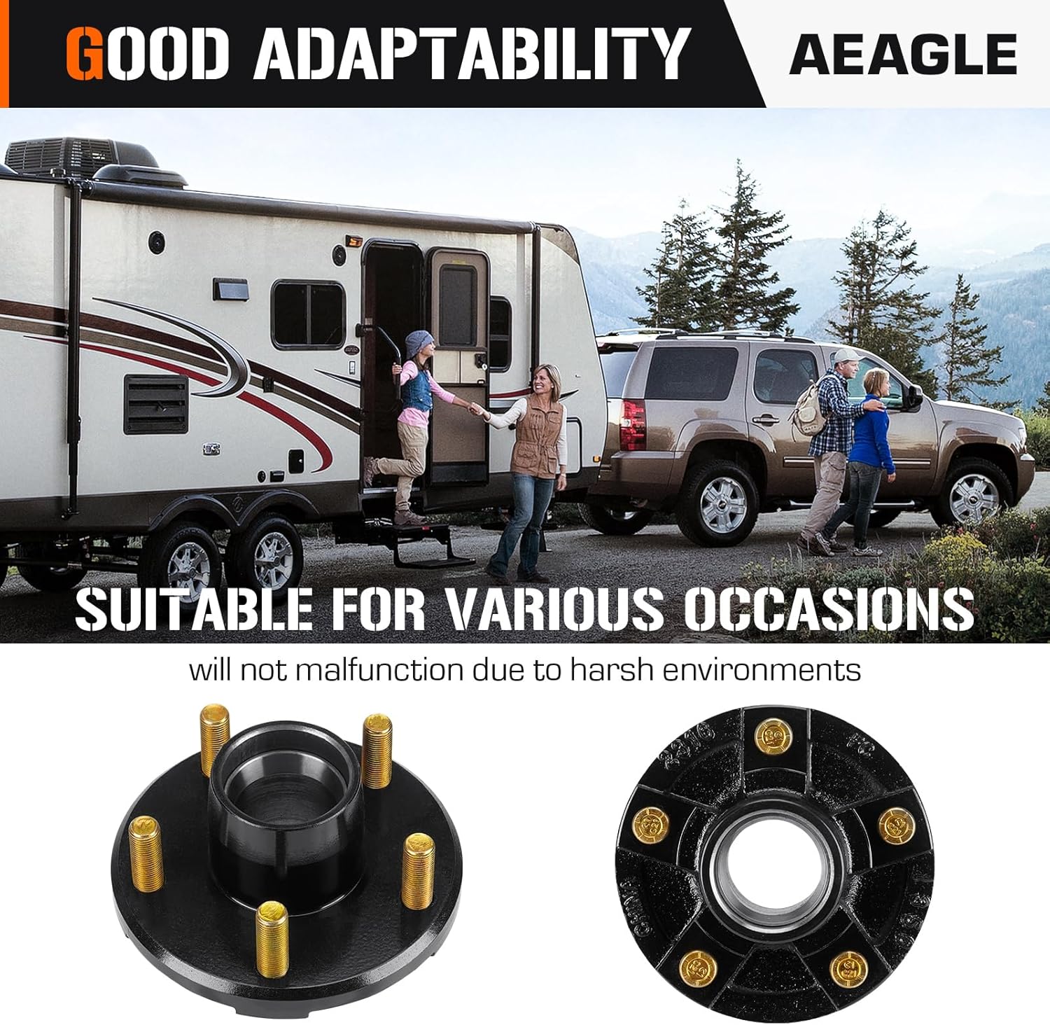 Aeagle 5-Hole 4.5" Bolt Circle Idler Hub Kits for 2K 2,000lbs Trailer Axle, Replacement for L44649 Bearing, Brake Drum