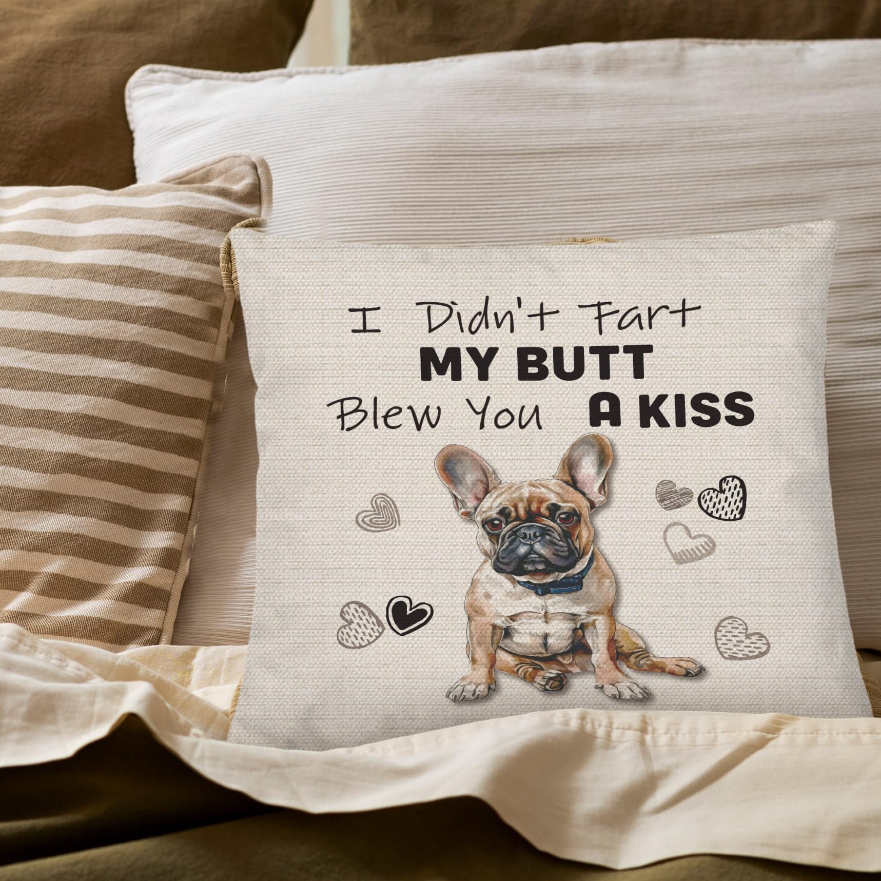 French Bulldog Pillow Cover 18x18 - Corduroy Decorative Throw With Hidden Zipper