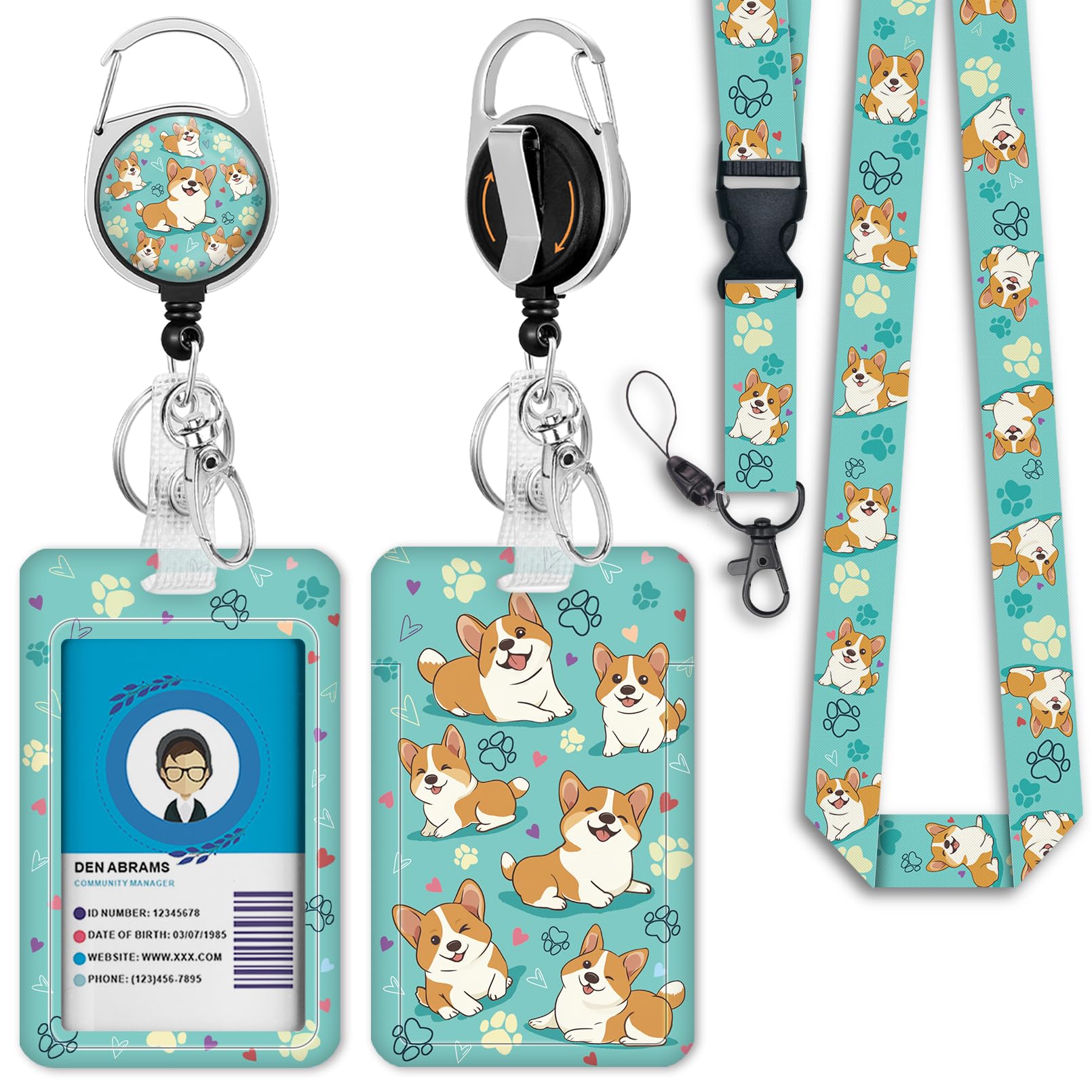 Giancomics Corgi Lanyards for ID Badges, Badge Holder with Retractable Reel — image 1
