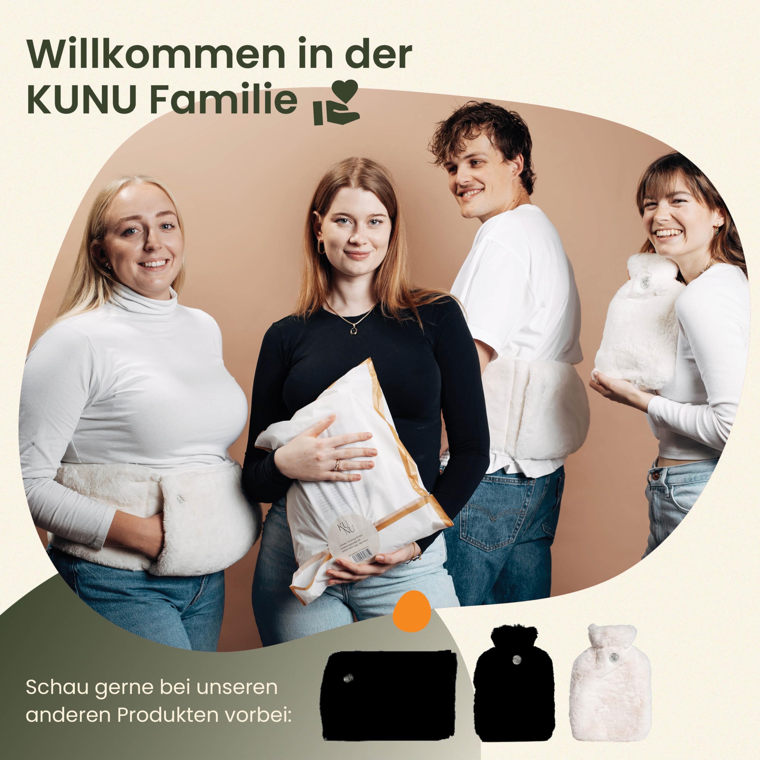 KUNU® original Wärmflaschengürtel - Premium Wärmflasche Lang mit Gürtel zum umbinden - 130cm Perioden Wärmegürtel - Plüsch Wärmflasche mit Bezug - Wärmflasche Gürtel mit Geschenkverpackung