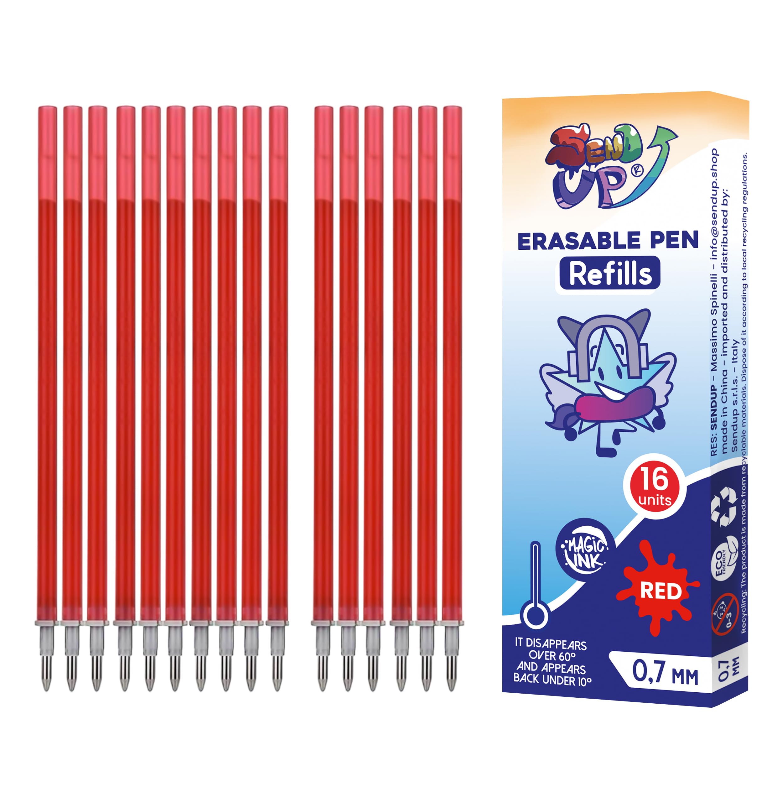 16 Ricariche XXL Penna Gel Cancellabile ROSSE, Punta 0,7mm, Compatibile Legami, +20% Inchiostro, Scatola Cartone
