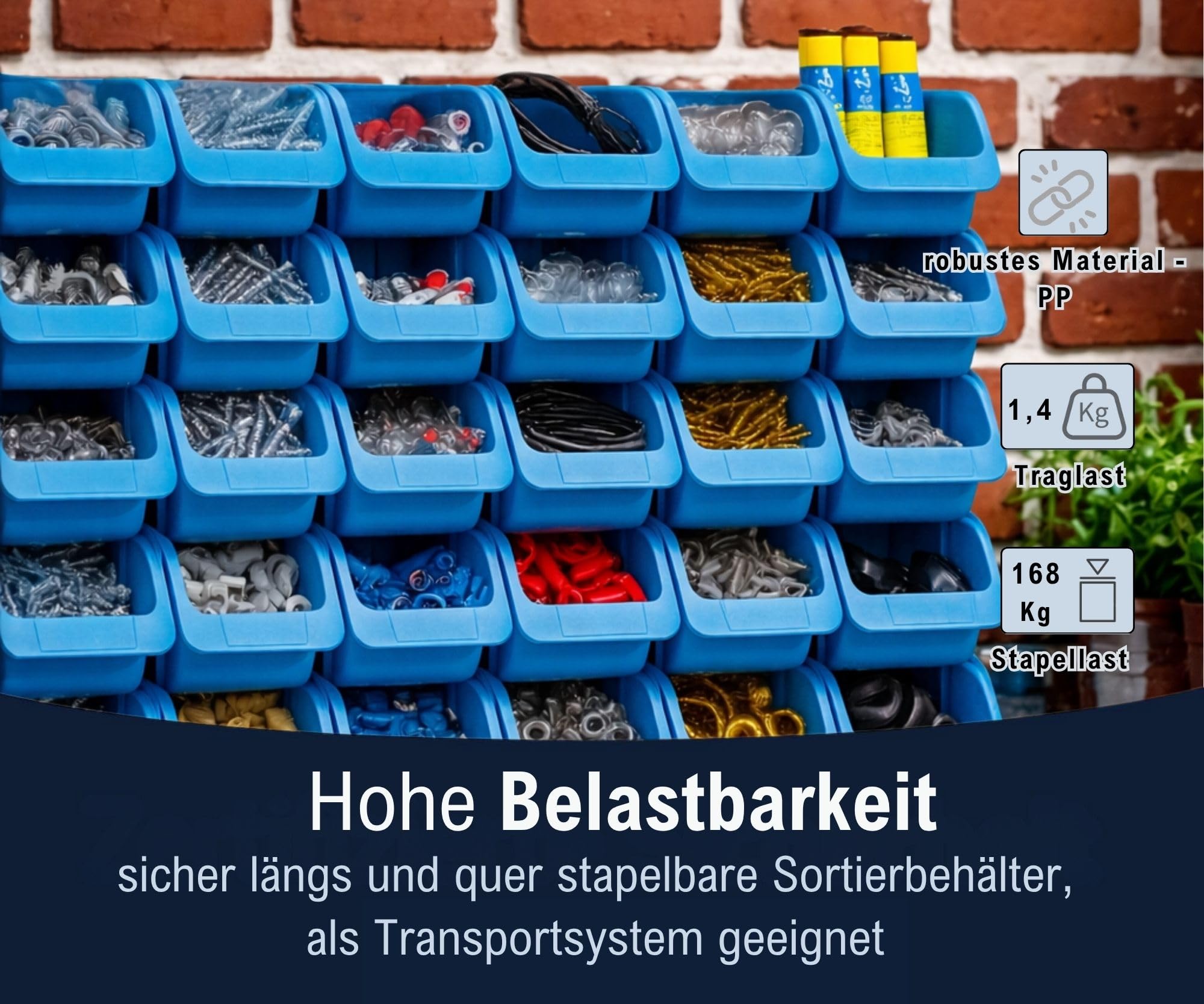 Hünersdorff 30 x box di stoccaggio - SET in formato 1 - in polipropilene (PP) - ideale per sistemi di organizzazione e smistamento, pannelli a parete, scaffalature mobili, scaffali per officina - blu