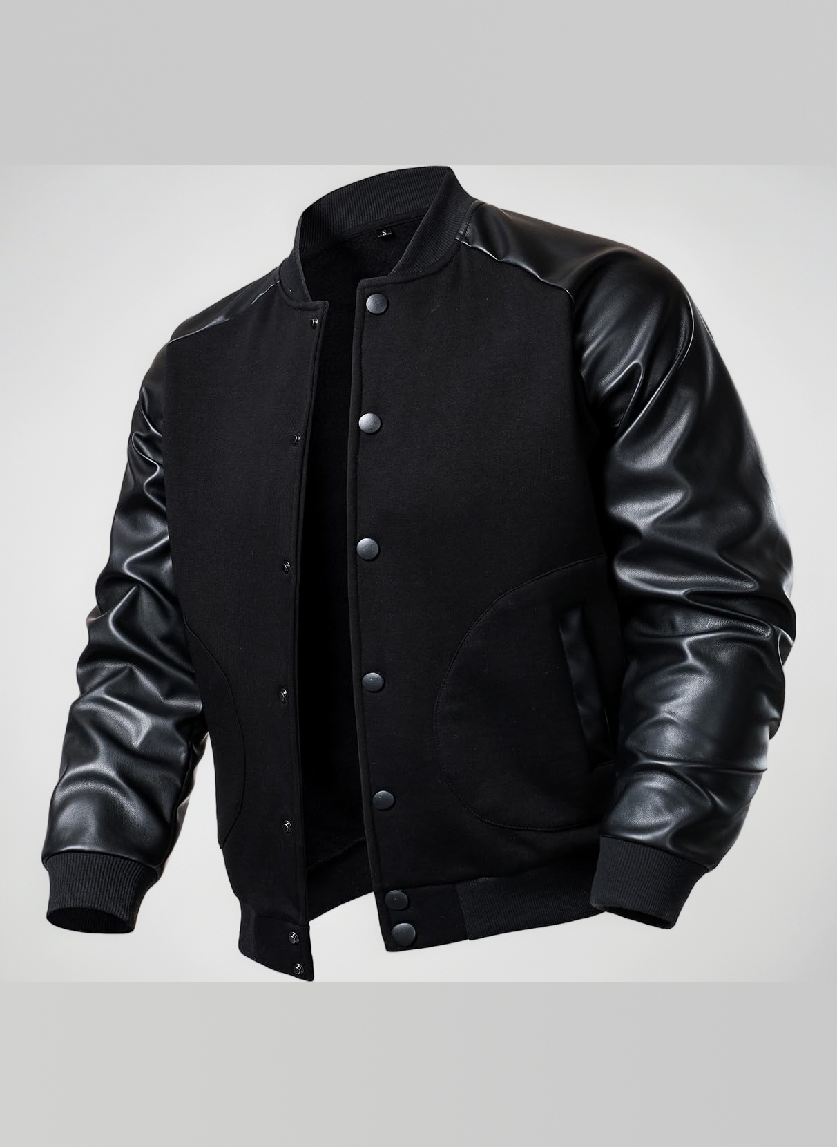 Men's Varsity Baseball Jacket Cotton Blend Letterman Jacket with Faux Leather Sleeve Bomber Coat