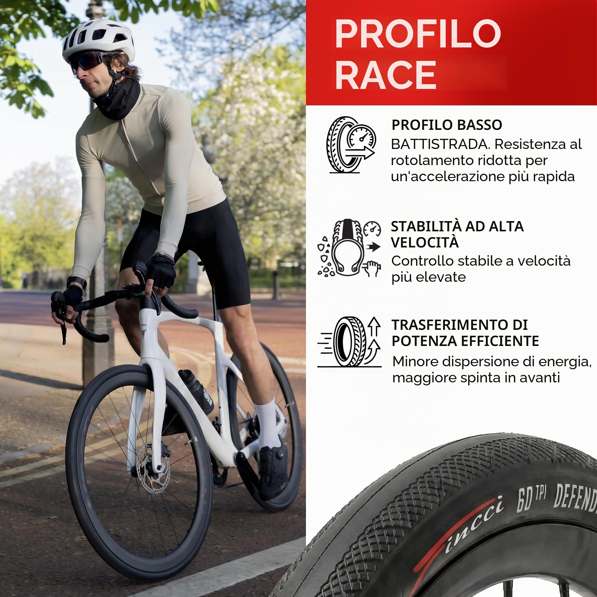 Fincci Kit 2 Copertoni Bici da Corsa 700x28c (28-622) e 2 Camere d'aria Presta 48mm – Pneumatici Pieghevoli 60 TPI – Peso 250g con Protezione Antiforatura 1mm – Ideali per Strada e Allenamento – Nero