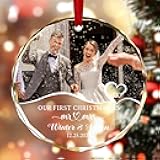 Ship Next Day, Personalized First Married Christmas Ornaments 2025, Custom Mr and Mrs Picture Ornament, Crystal Customized Photo Ornaments for Couple Wedding Anniversary Christmas Keepsake Gifts