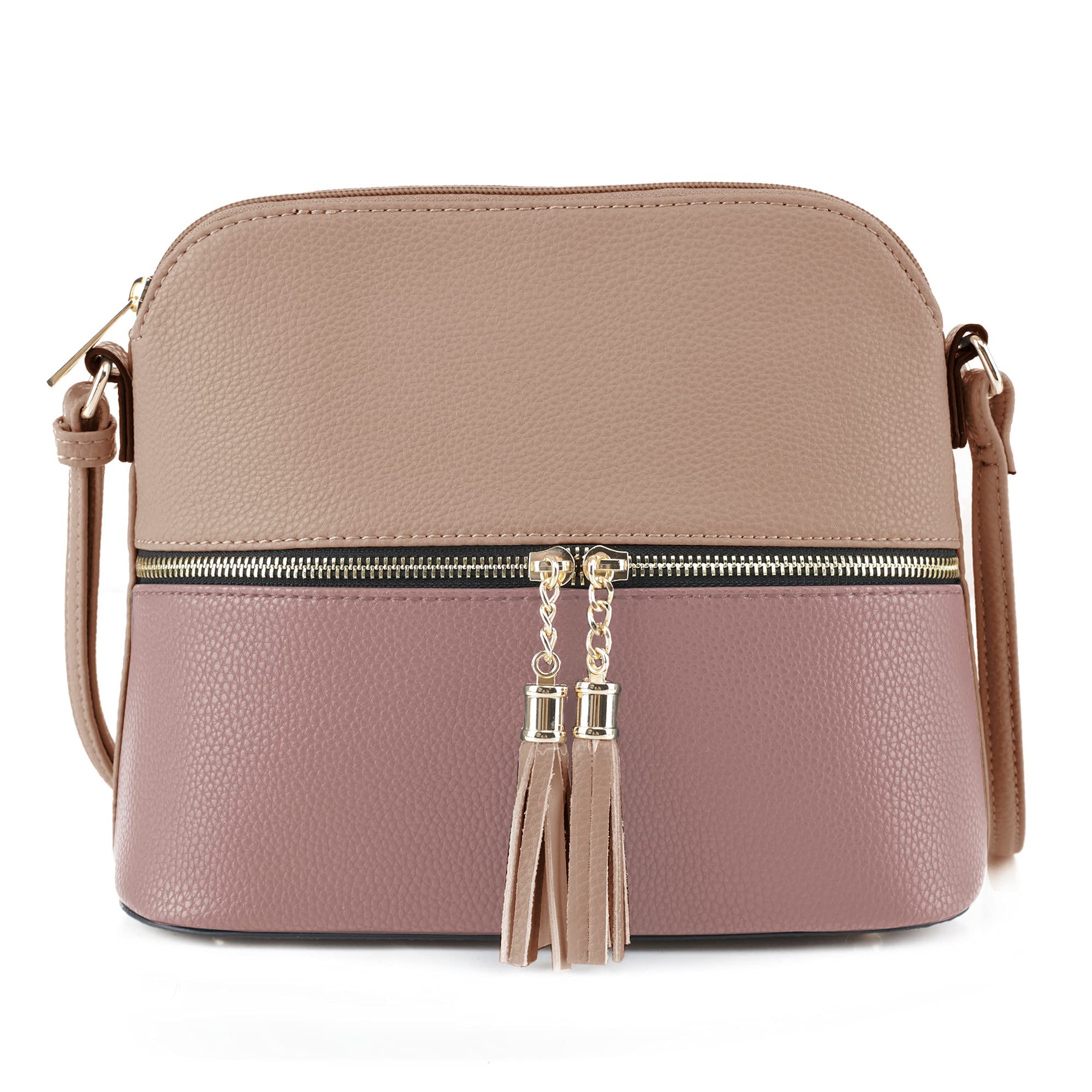 SG SUGU Lunar Lightweight Medium Dome Crossbody Bag Shoulder Bag with Tassel | Zipper Pocket | Adjustable Strap