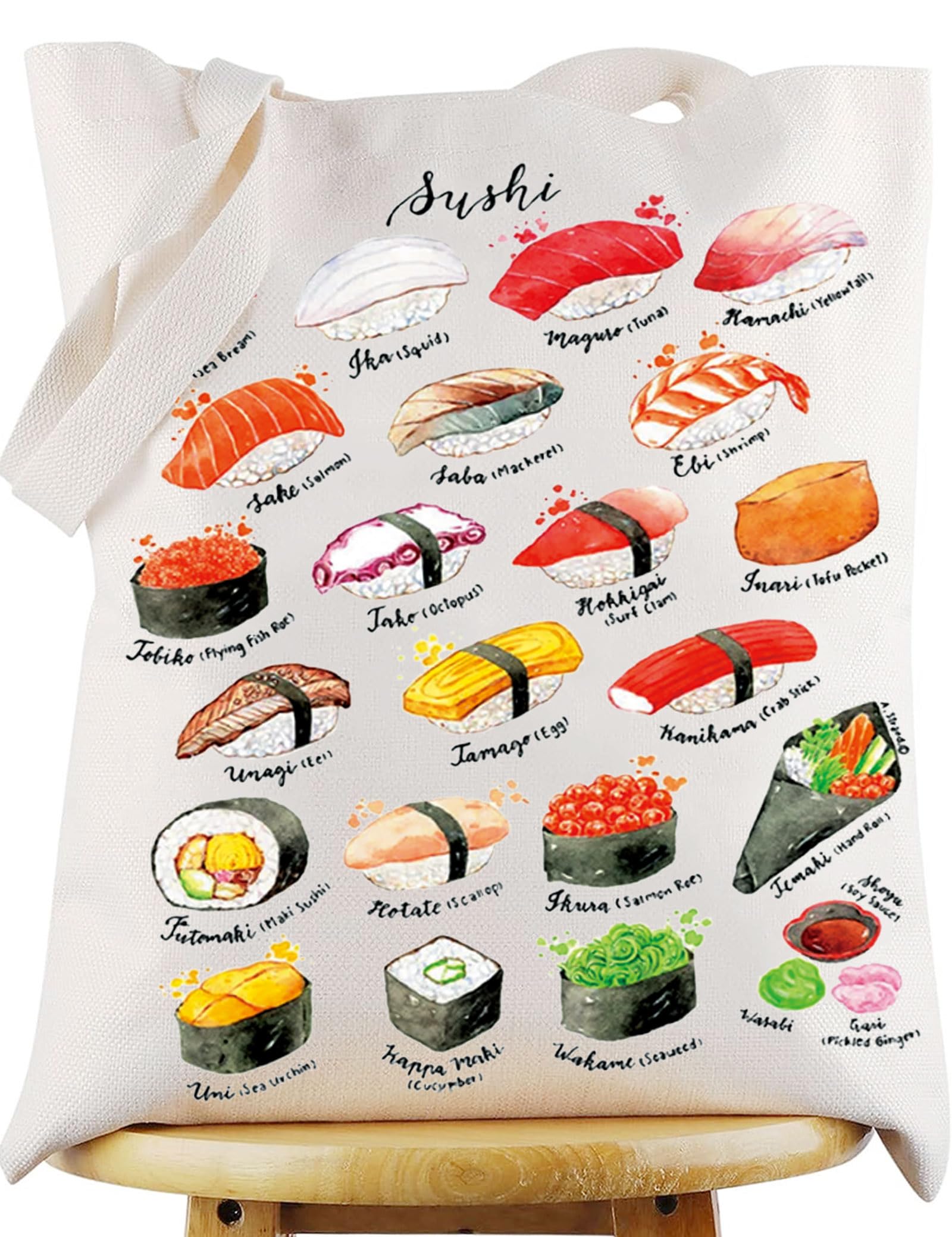 WZMPA Funny Sushi Tote Bag Sushi Lover Gift Sushi Party Reusable Grocery Bags For Cuisine Lover