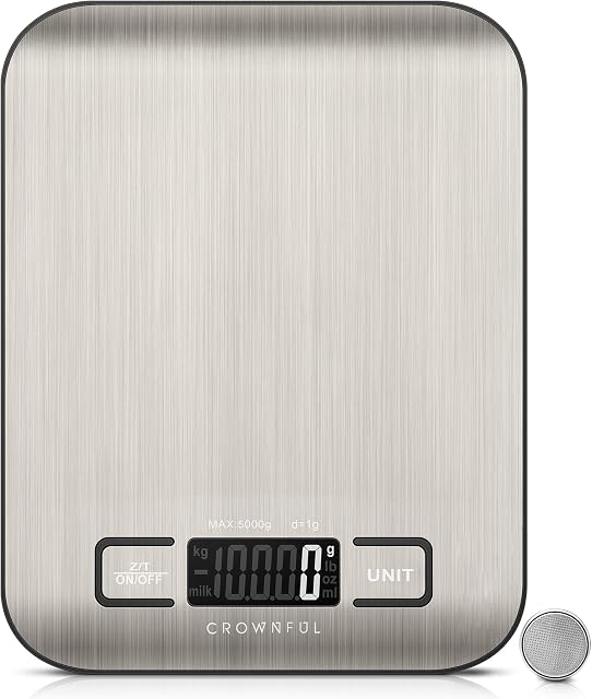 CROWNFUL Digital Food Scales, 11lb Kitchen Scale Weight Grams and Ounces for Cooking and Baking, 5 Units with Tare Function (Batteries Included)