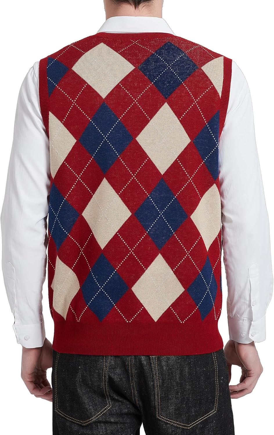 Kallspin Men's Argyle Vest Sweater Wool Blend V-Neck Sleeveless Pullover Sweater - Image 4