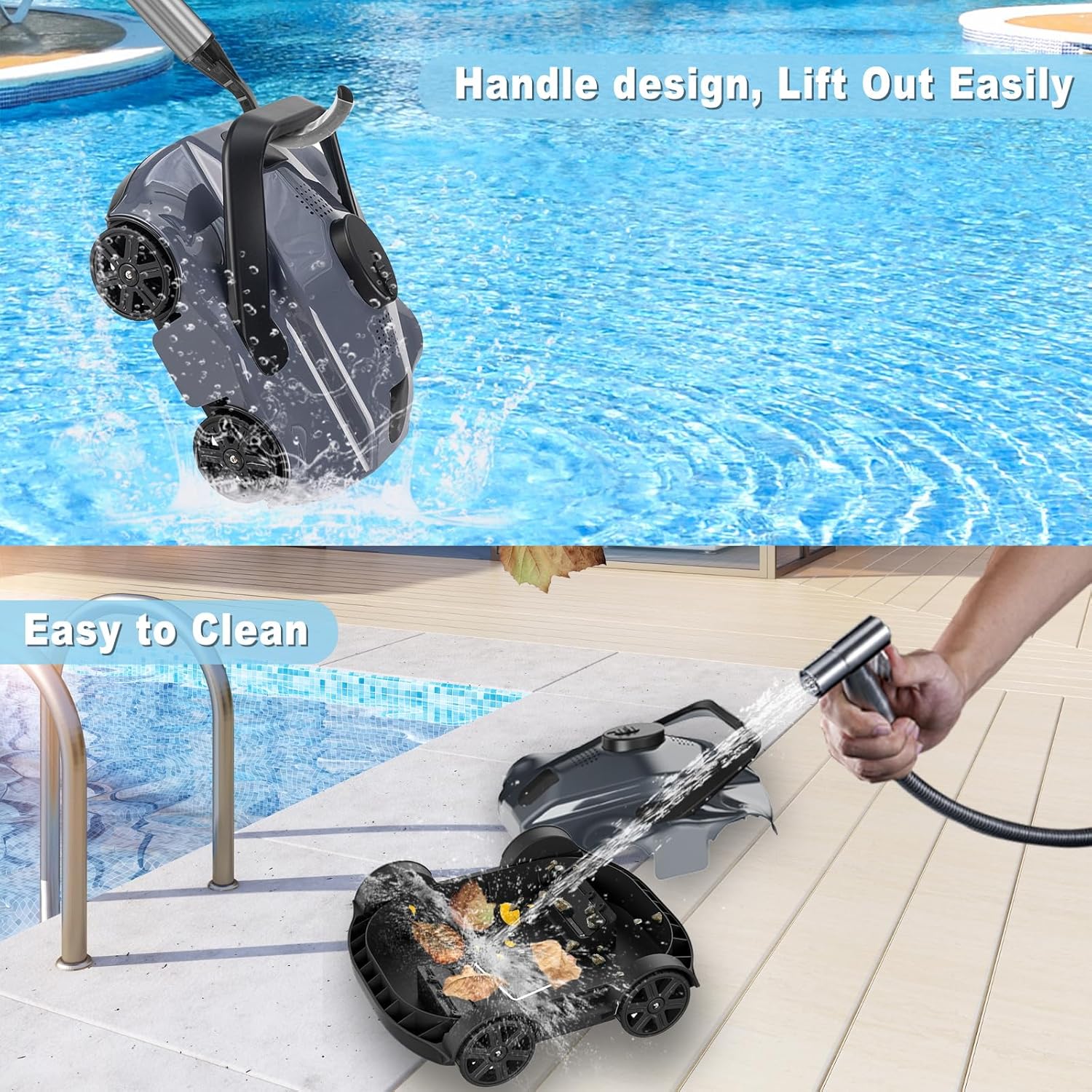 Robotic Pool Vacuum for Above & In-Ground Pools, Smart Cleaning Route, Deep Cleaning Performance, 130-Min Runtime, 3L Sealed Tank, Quiet Operation, Fits Pool up to 1076 sq.ft
