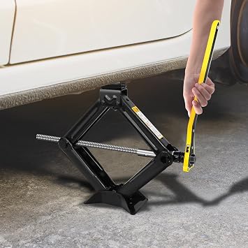 Scissor Jack 2 Tons (4,409 lbs) Capacity with Ratchet Handle Effort Saving Just for Emergency Use, Lift Range from 105 to 385mm