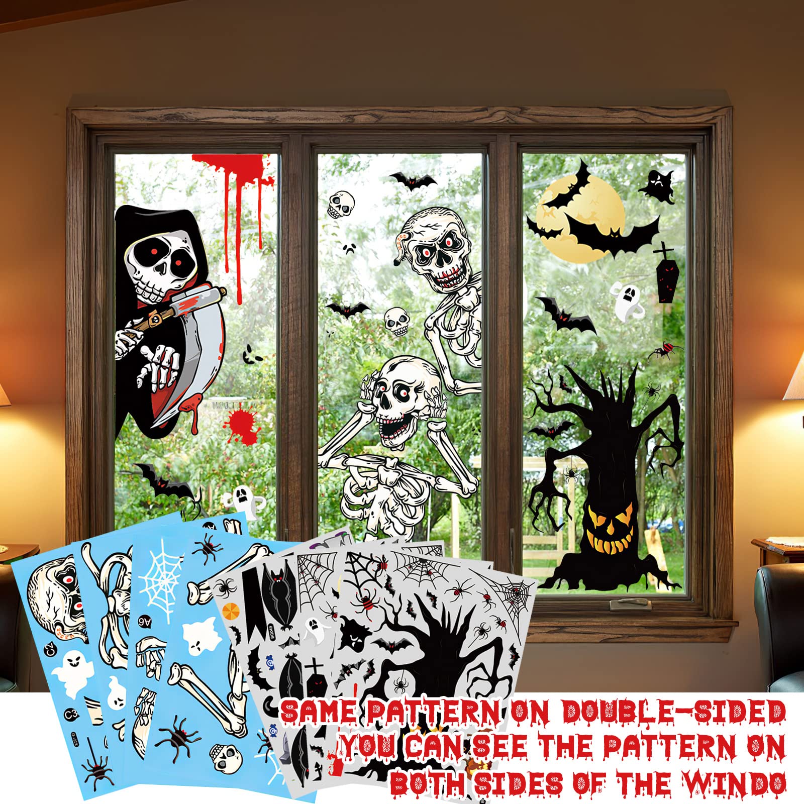 9x Halloween Fensteraufkleber - Gruselige Geister & Fledermäuse 30x20cm