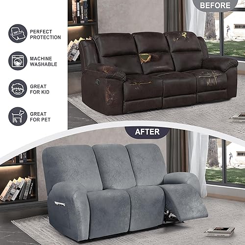 Miniatura 120 de Fundas para sillas reclinables con aspecto de cuero, funda elástica de 4 piezas, funda suave para silla reclinable, protector de muebles lavable