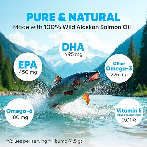 Miniatura 3 de Aceite de salmón salvaje de Alaska para perros y gatos, aceite de pescado puro para perros con Omega 3, suplementos de EPA y DHA para piel y abrigo,
