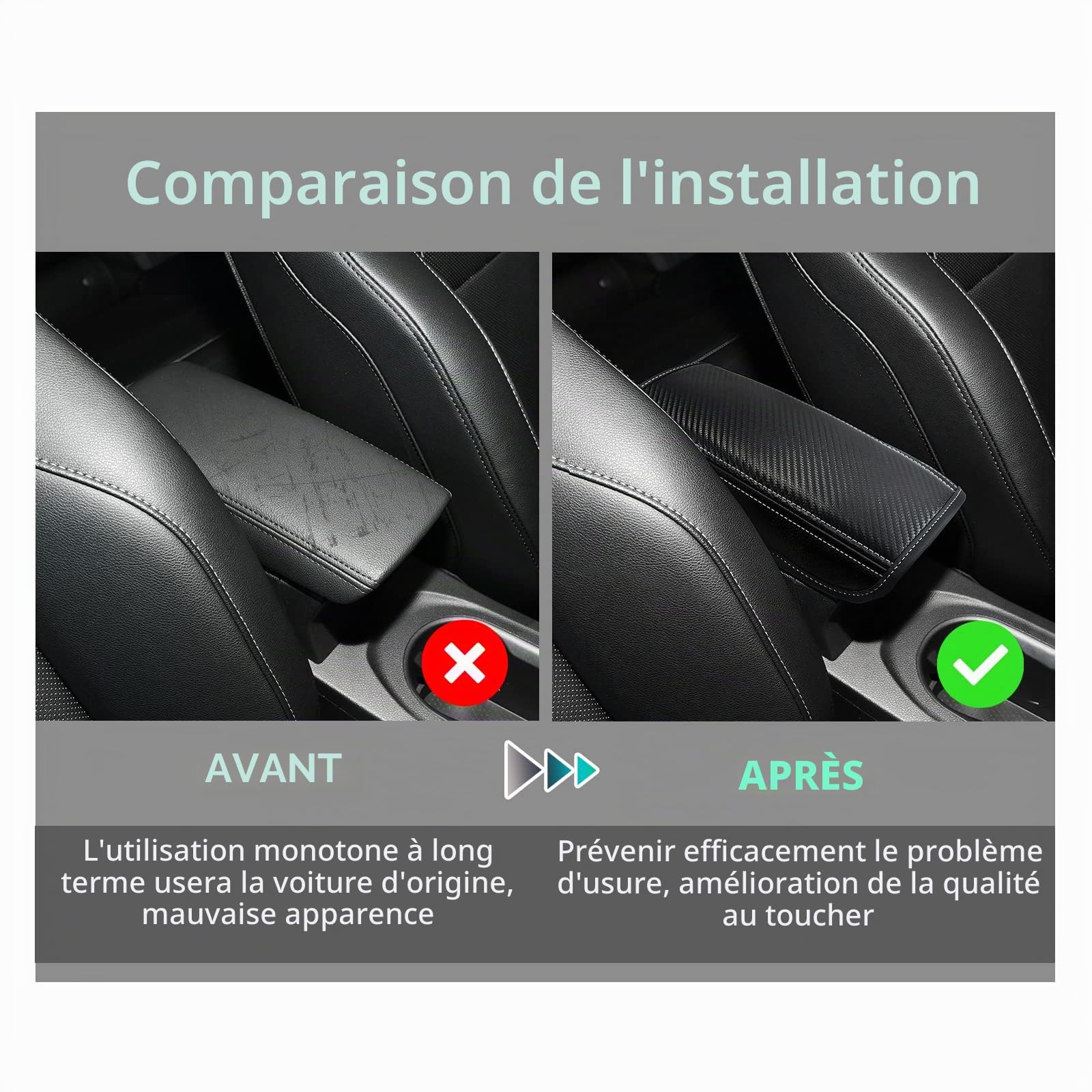 GAFAT Renault Captur 2 2020-2023 2024 - Housse de console centrale, protection d'accoudoir, housses d'accoudoir en simili cuir PU, compatible avec Renault Captur 2 accessoires (Noir)