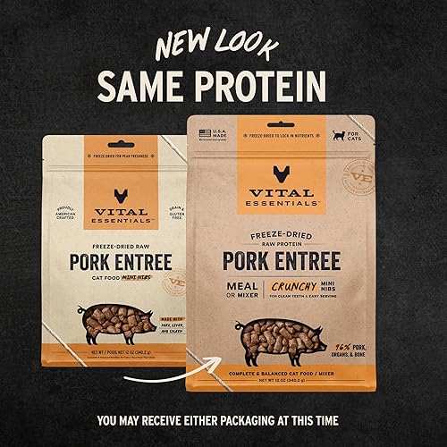 Vista 52 de Vital Essentials Harina de cerdo cruda liofilizada o mezcladora para gatos, puntas crujientes, 8 onzas
