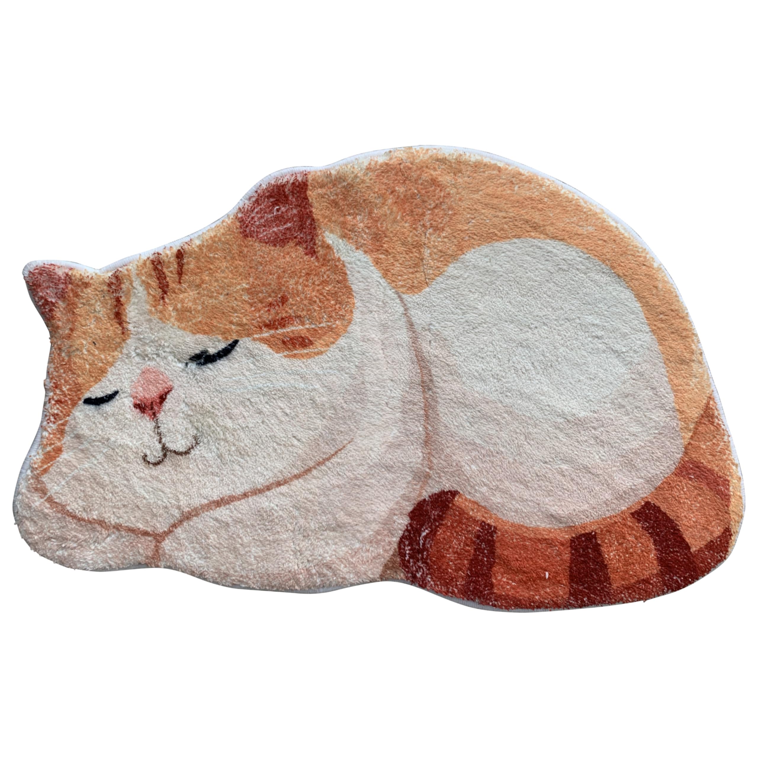 Funny Cute Cat Rug Sleep Cats Shaped Bath Mat Non-Slip Bathroom Rugs Doormat Outdoor Mat with Front Door Mat Soft Plush Floor Mats(Small, Orange Cat)