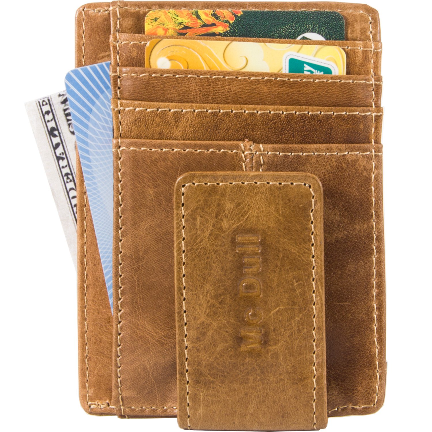 Mens Money Clip - Leather RFID Blocking Magnet Thin Front Pocket Wallet by Mcdull