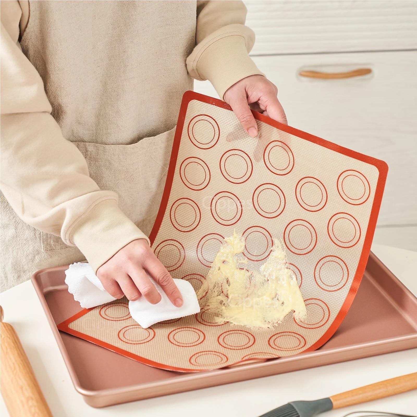 5-teiliges Silikon-Backmatten-Set, antihaftbeschichtet, wiederverwendbar, hitzebeständig, for Backofen, Heißluftfritteuse, for Backen von Keksen, Macarons, Brot, Gebäck für Fondant Pizza(Type A)