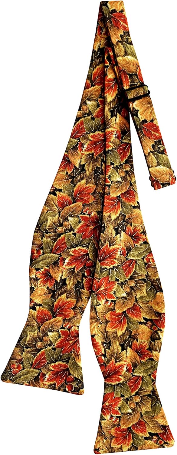Mens Self-tie Bow Tie Autumn Leaves, Fall Pumpkins, and Halloween Spider Webs