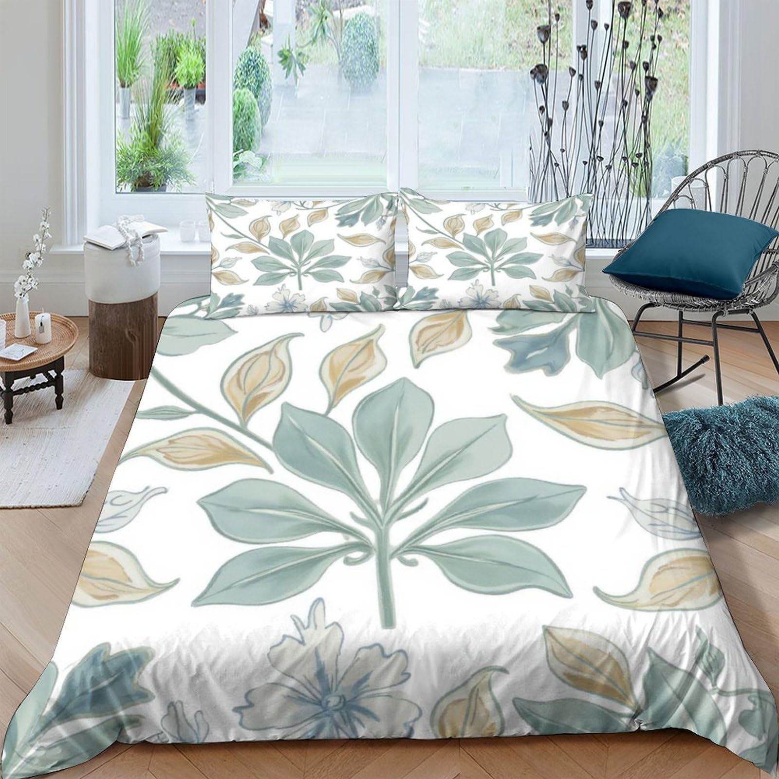 Ctjqhvkz Style-6 3D Printed Botanical Leaf Fitted Sheet Microfiber Soft Anti-Slip Mattress Cover For Bedroom Dorm Guest Room Easy Care Decor Single（135X200cm）