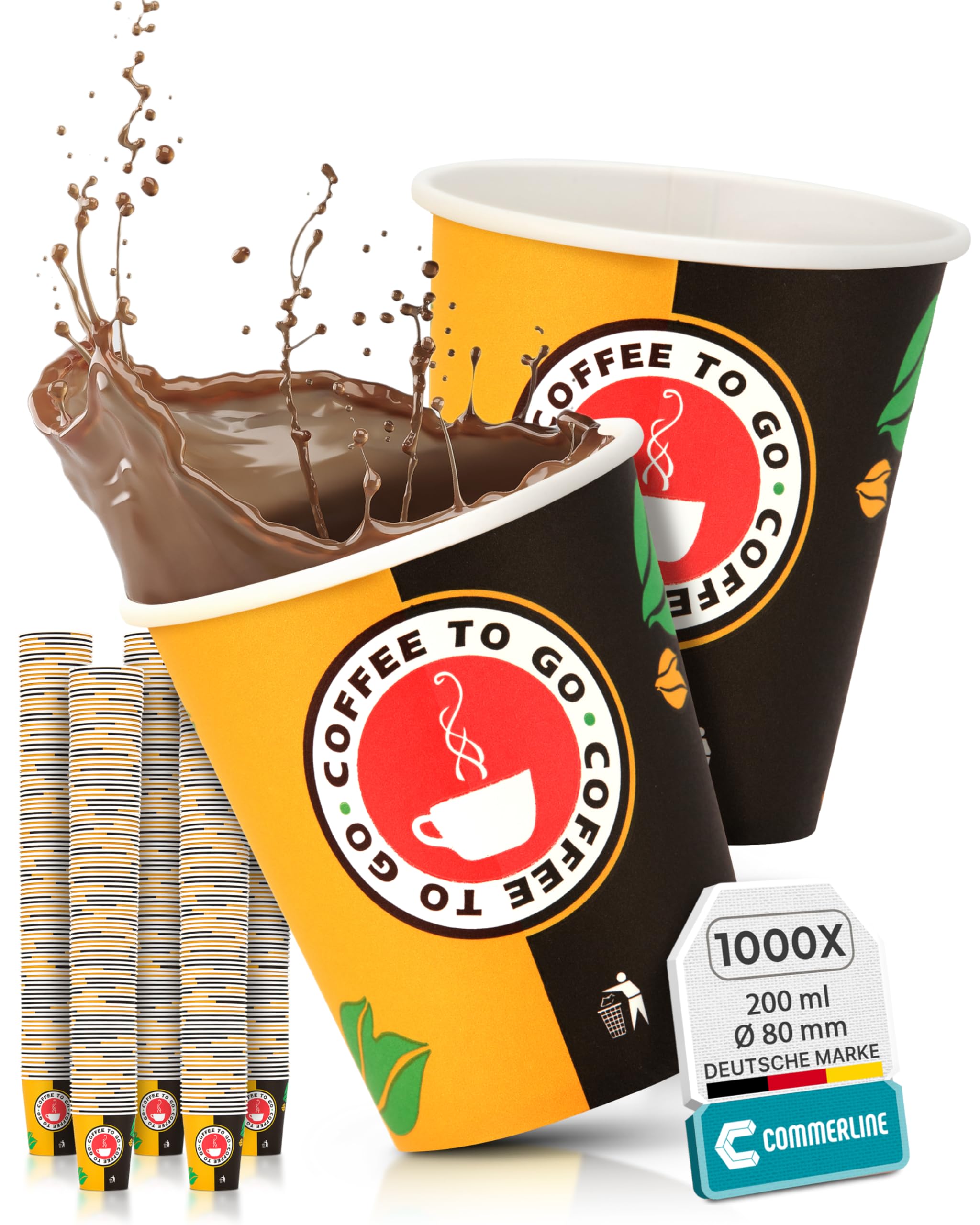 Commerline 1000 Pezzi Tazze da caffè da 8 oz/200 ml | tazze di carta da caffe to go | cartone dura monouso | bicchieri usa e getta per caffè/tè
