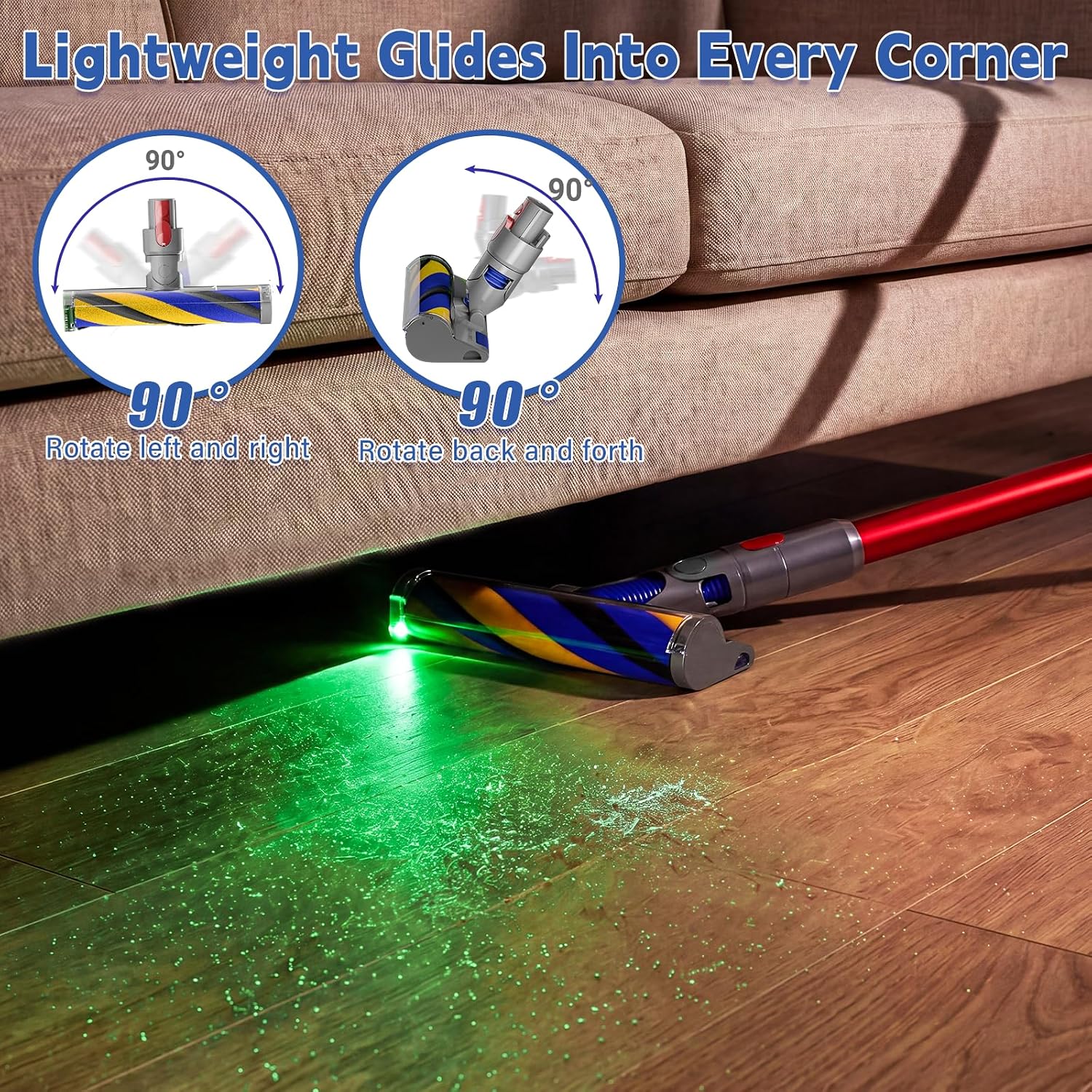 V11 LED Optic Cleaner Soft Roller Head Replacement Parts for Dyson V7 V8 V11 V15 Animal V10 Cyclone Cordless Vacuums, Upgrade LED Green Light Accessories Vacuum Attachments for Hard Floors