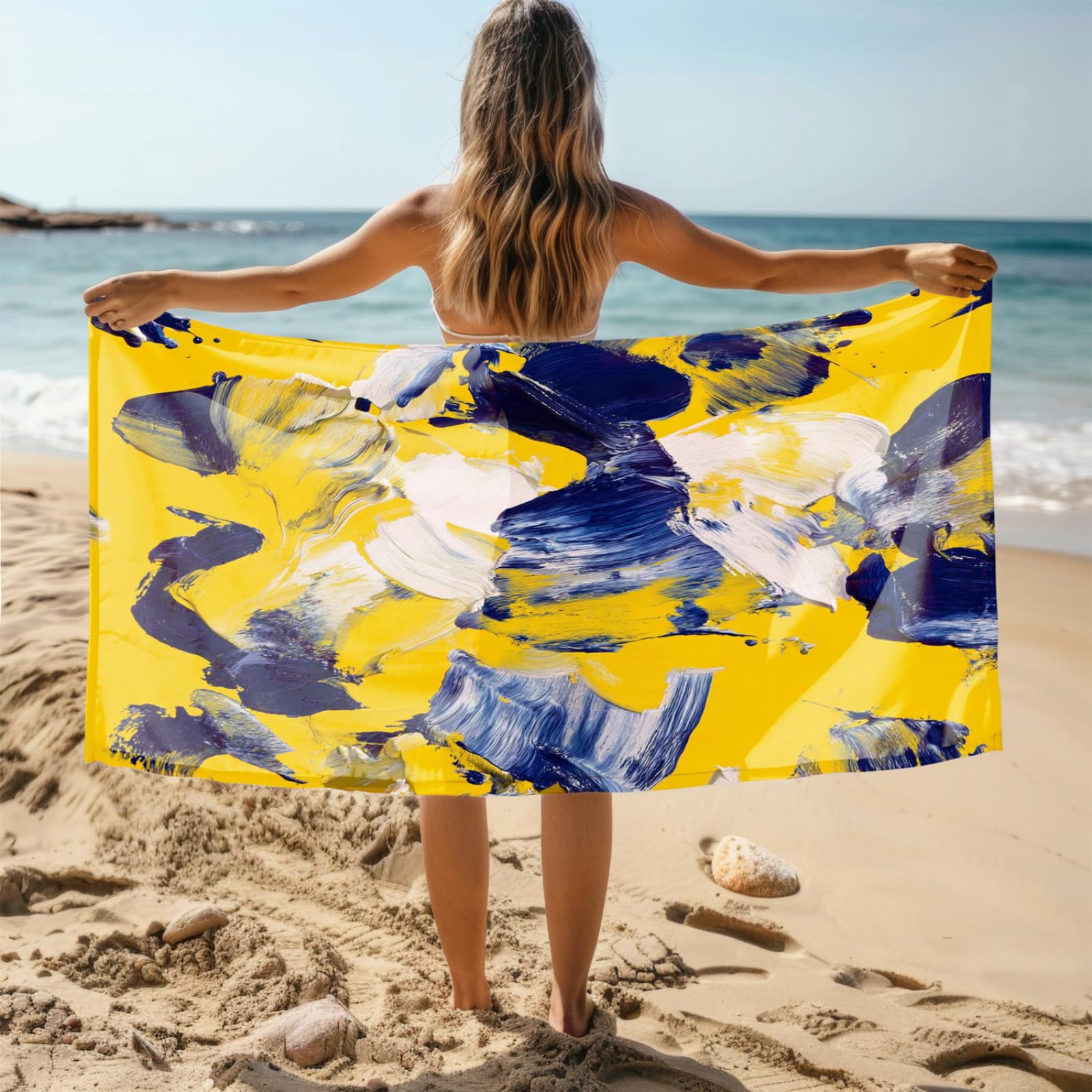 Genérico Toalla Playa 90X180 Azul Amarillo