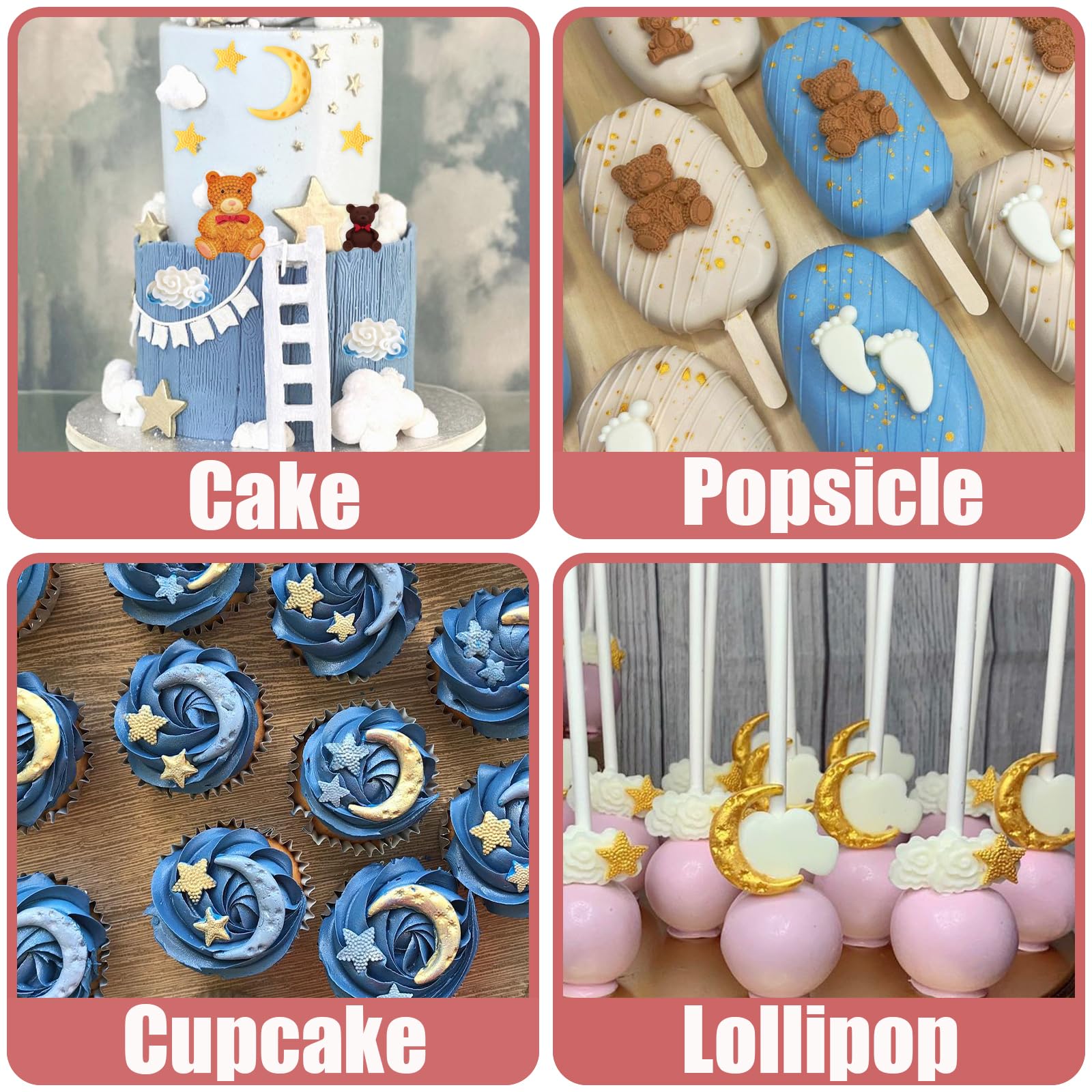 Moldes de silicona para fondant de oso, 5 unidades, molde de chocolate con forma de nubes de estrella y luna para baby shower, molde de cuentas para decoración de pasteles, caramelos, cupcakes