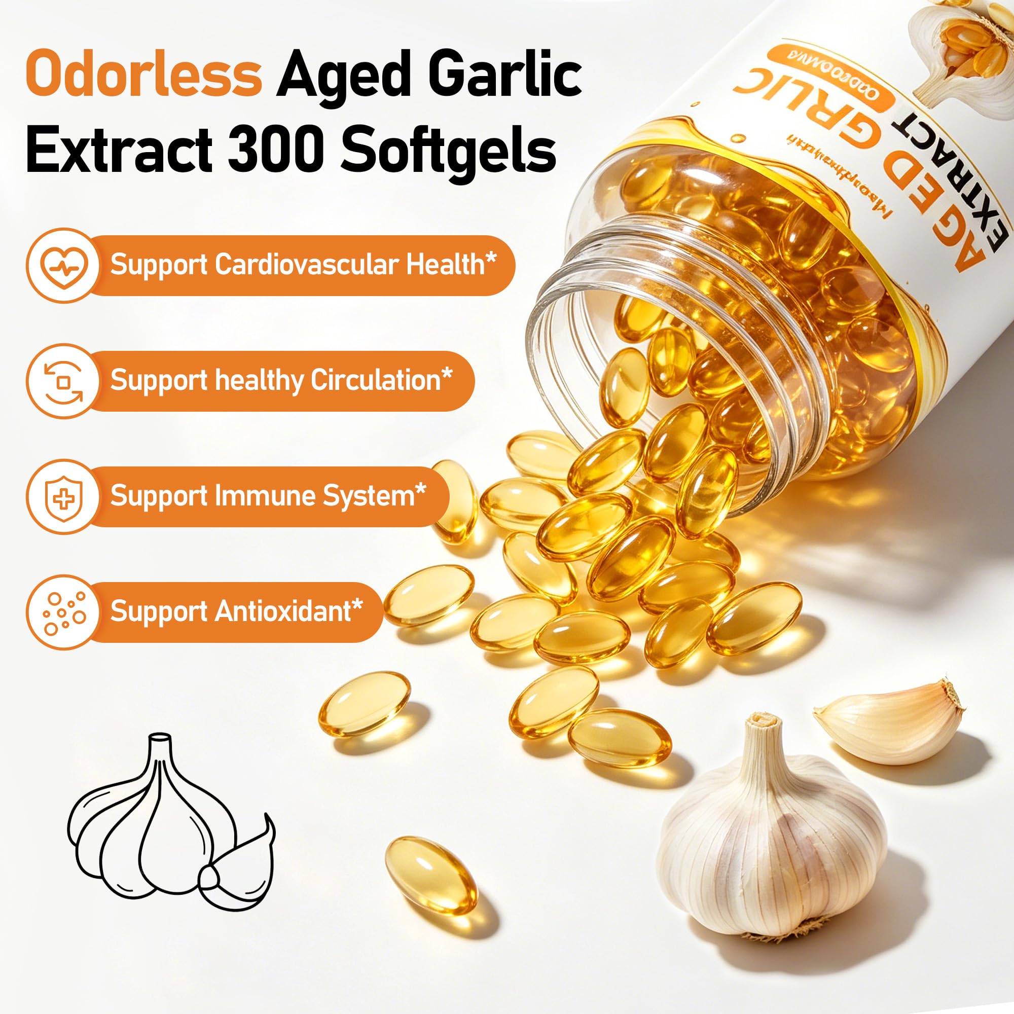 Odorless Aged Garlic Extract - 300 Softgels, Aged Garlic Supplements — Amazon image 3