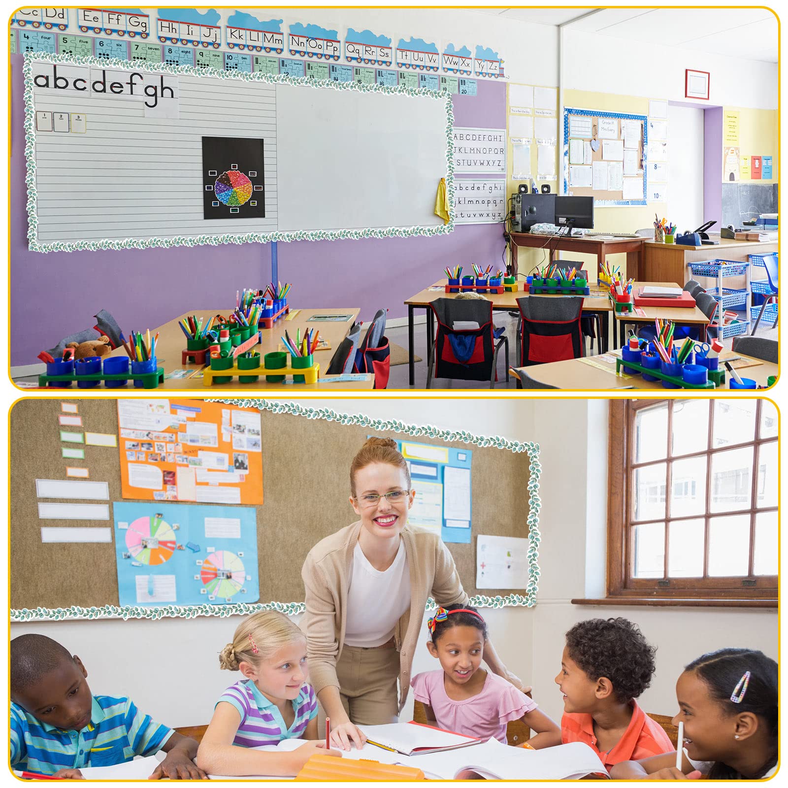 Outus 68.9 ft Eucalyptus Magnetic Bulletin Board Border Eucalyptus Trim for Classroom Eucalyptus Roll Magnetic Strips Chalkboard Wall Refrigerator Whiteboards Decor