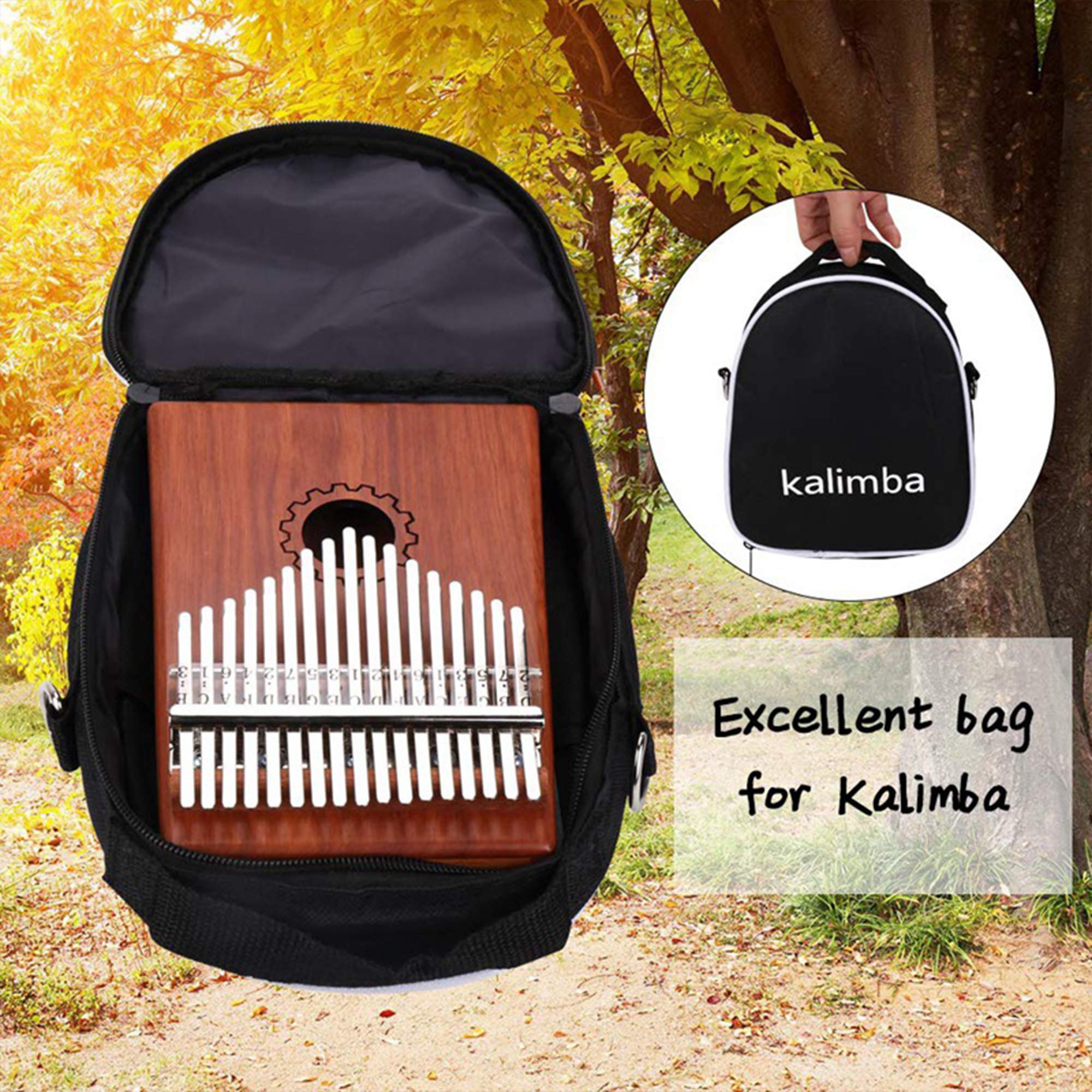 Piano à Pouce Kalimba 17 Touches avec Bois D'acajou avec Sac, Kit Marteau et Livre de Musique, Thumb Piano Piano Portable pour Enfant