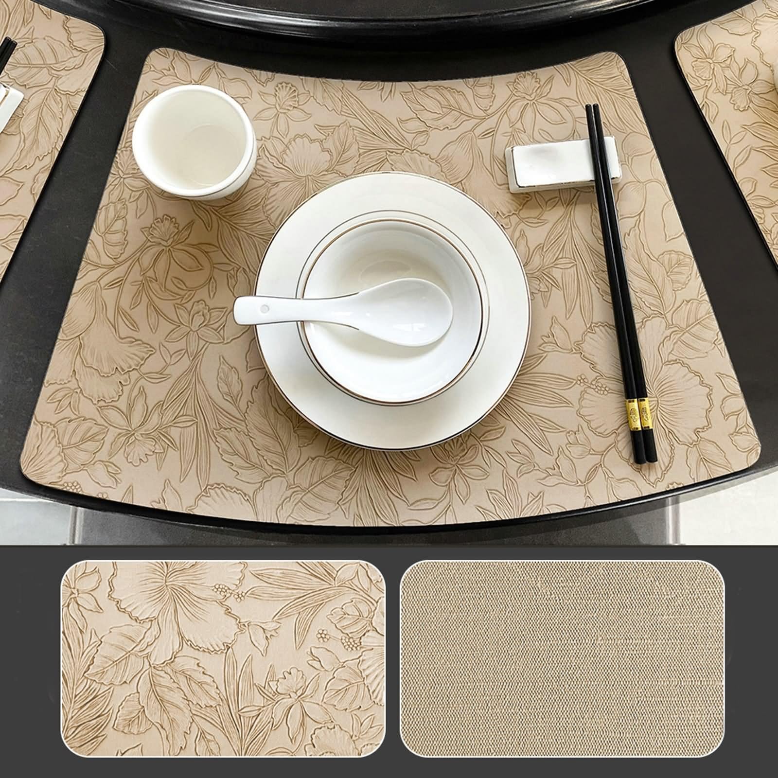 Tischset Elegant 10er Set, Platzsets Esstisch 30x50cm Sektor mit Blumenmuster Leder Aprikose