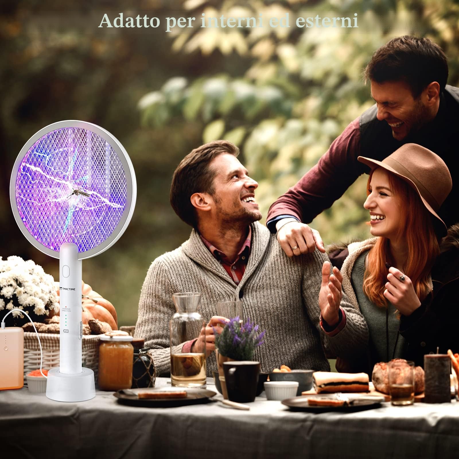 2-in-1 Racchetta Zanzare Elettrica, 2X 4000V Racchetta Antizanzare, USB Base di Ricaricabile, e Lampada UV, Protezione Maglia a 3 Strati, Adatto per Casa, Giardino, Interni ed Esterni